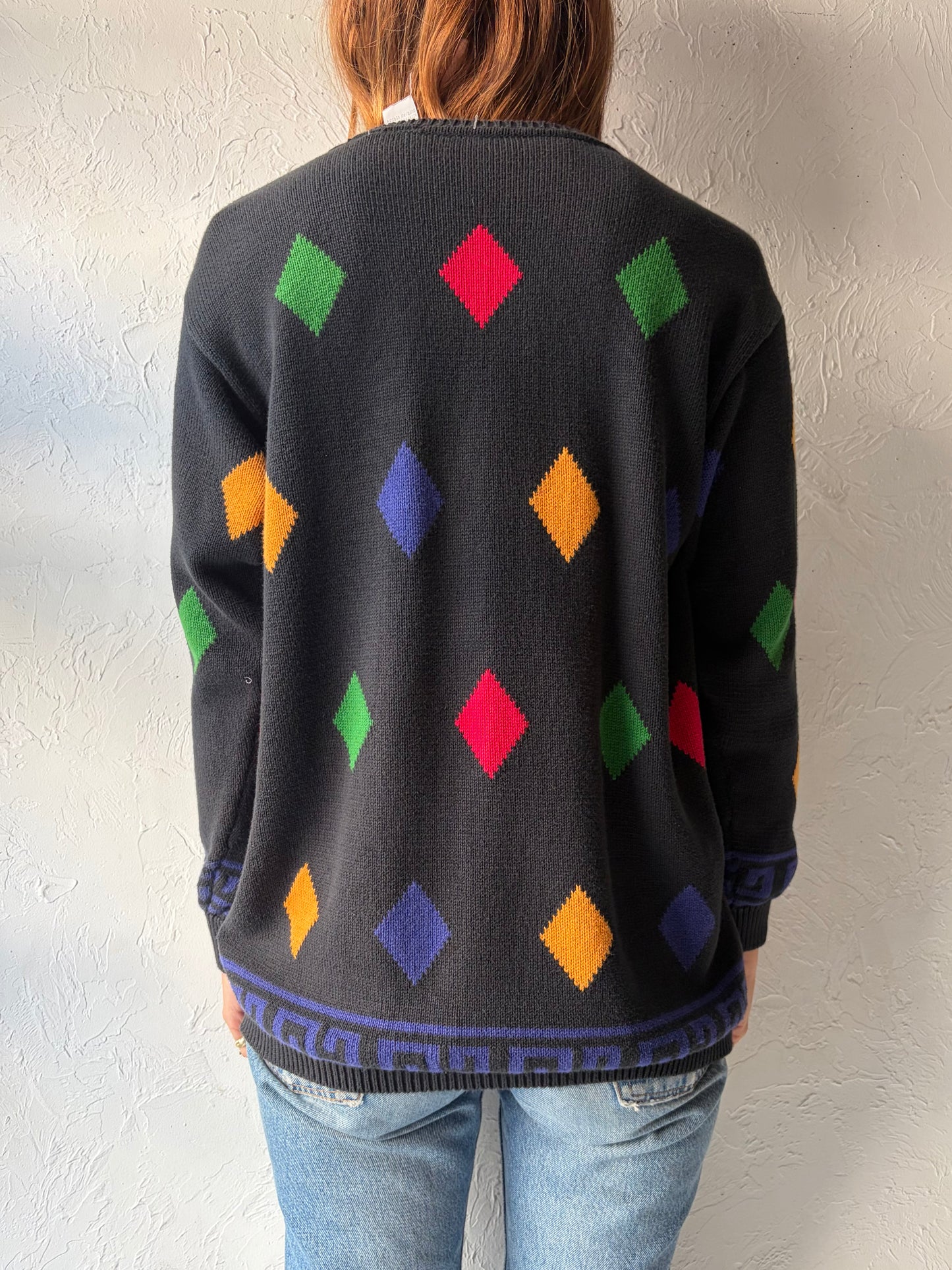 90s Cotton Diamond Knit Sweater / Medium