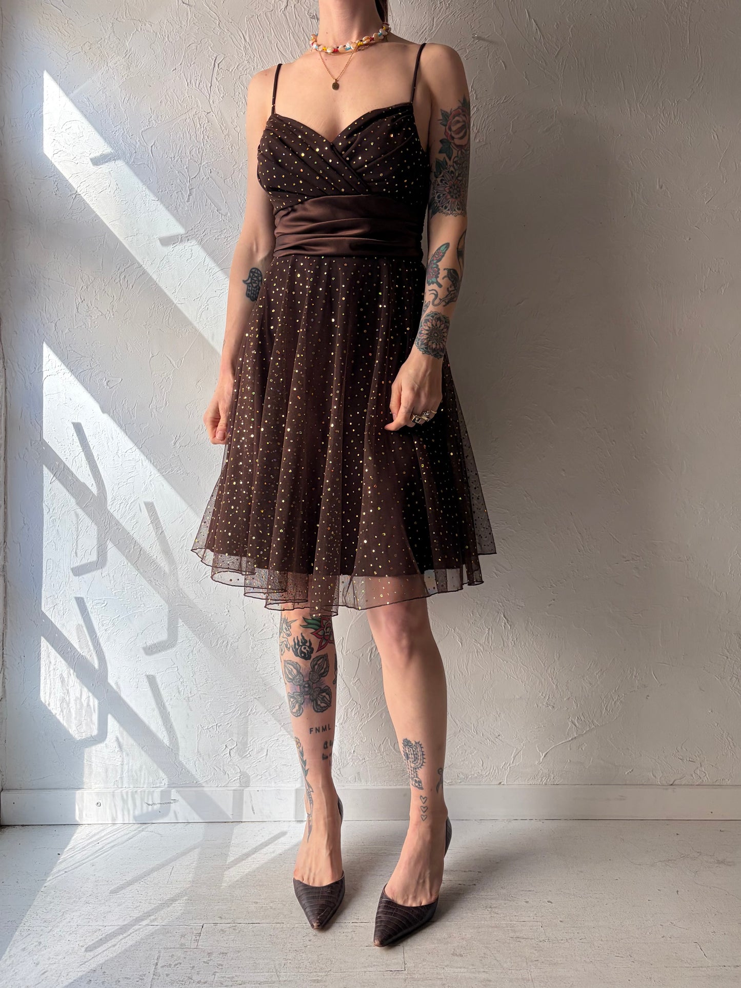 80s 'Jessica' Brown Formal Mini Dress / Medium