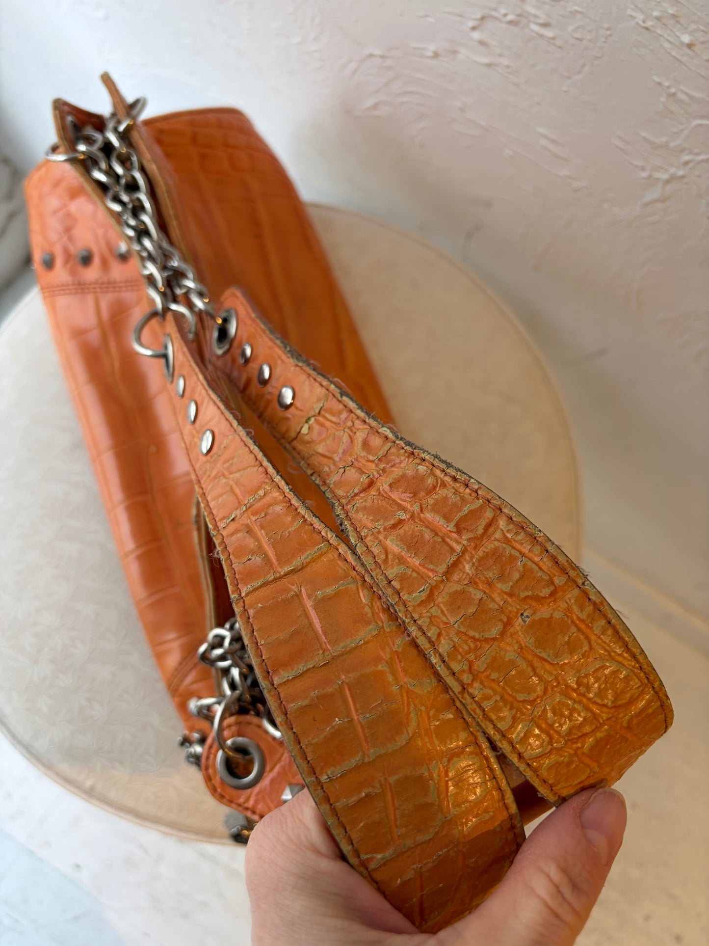 Vintage 'Harley Davidson' Orange Croc Purse