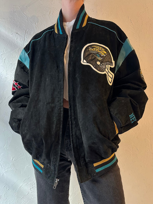 Y2K ‘NFL’ Jacksonville Jaguars Suede Leather Bomber Jacket / Large