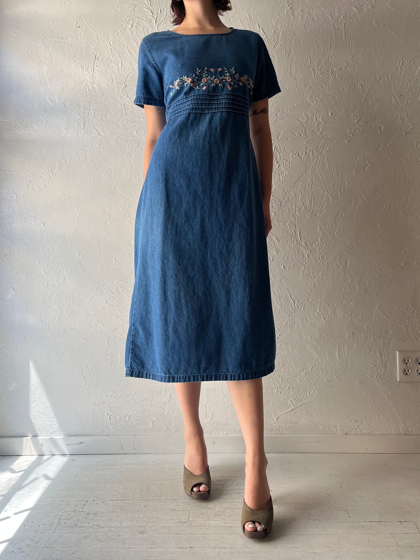 Y2k 'Erika' Embroidered Denim Midi Dress / Medium
