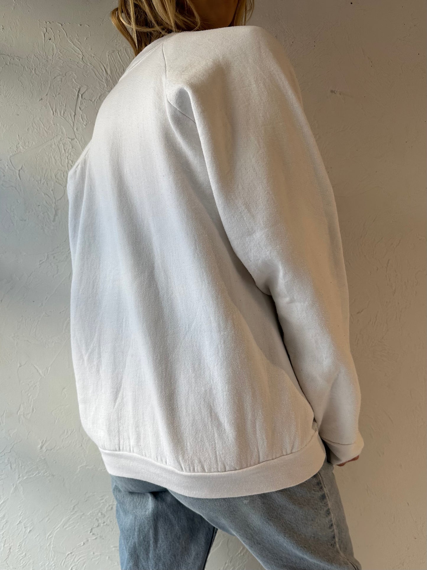 90s 'Fruit of the Loom' Hampton Beach White Crew Neck Sweatshirt / XL