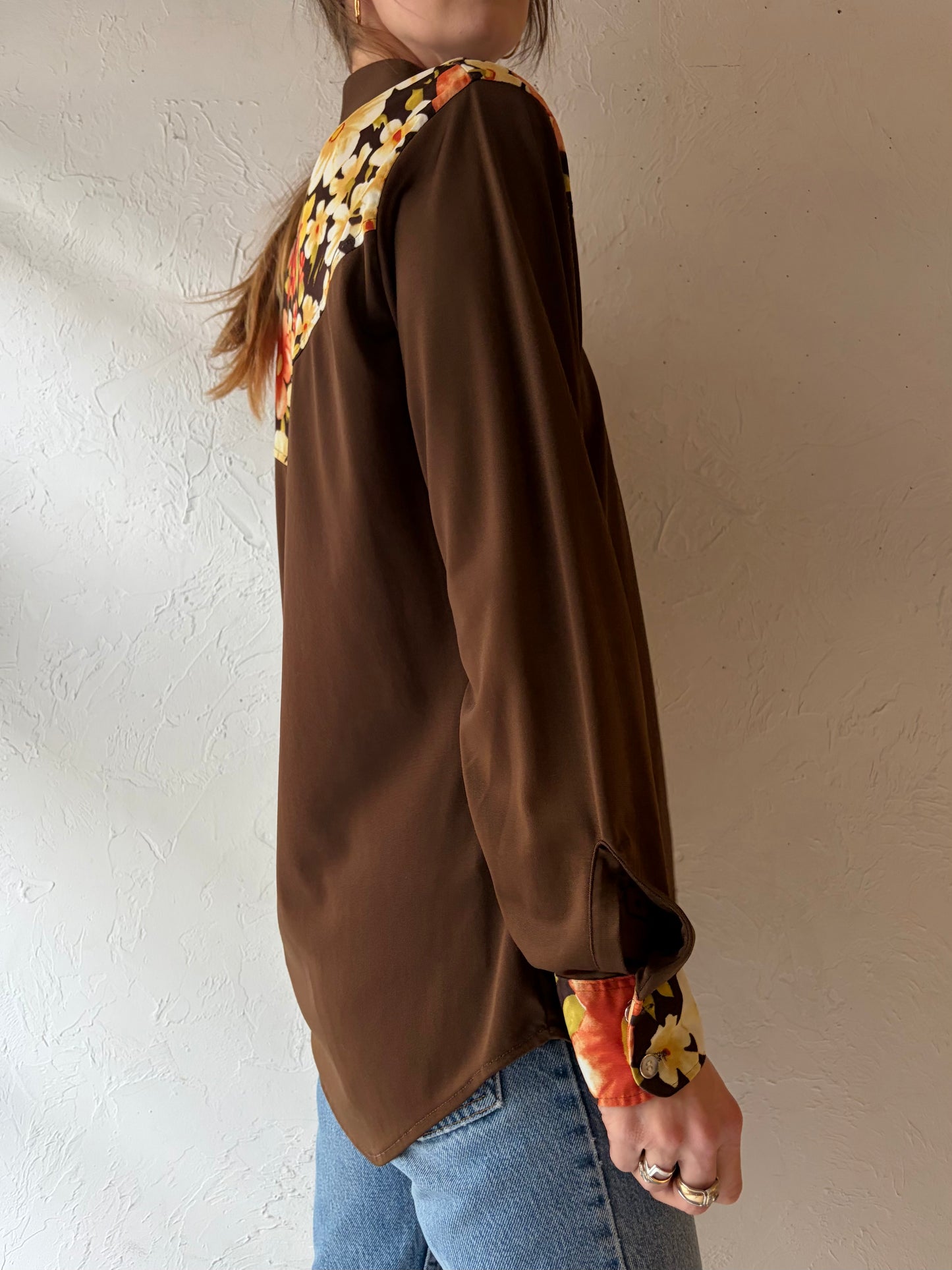 70s 'Career Club' Floral Western Shirt / Large