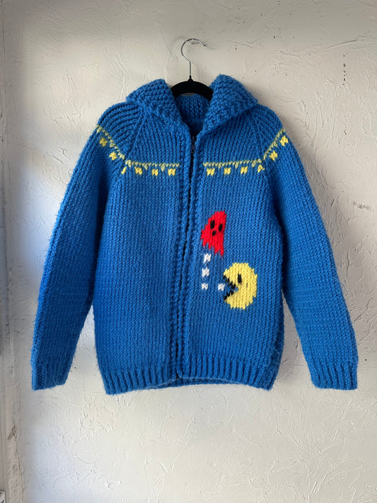 Vintage Hand Knit Kids Pac Man Sweater / 10 - 12