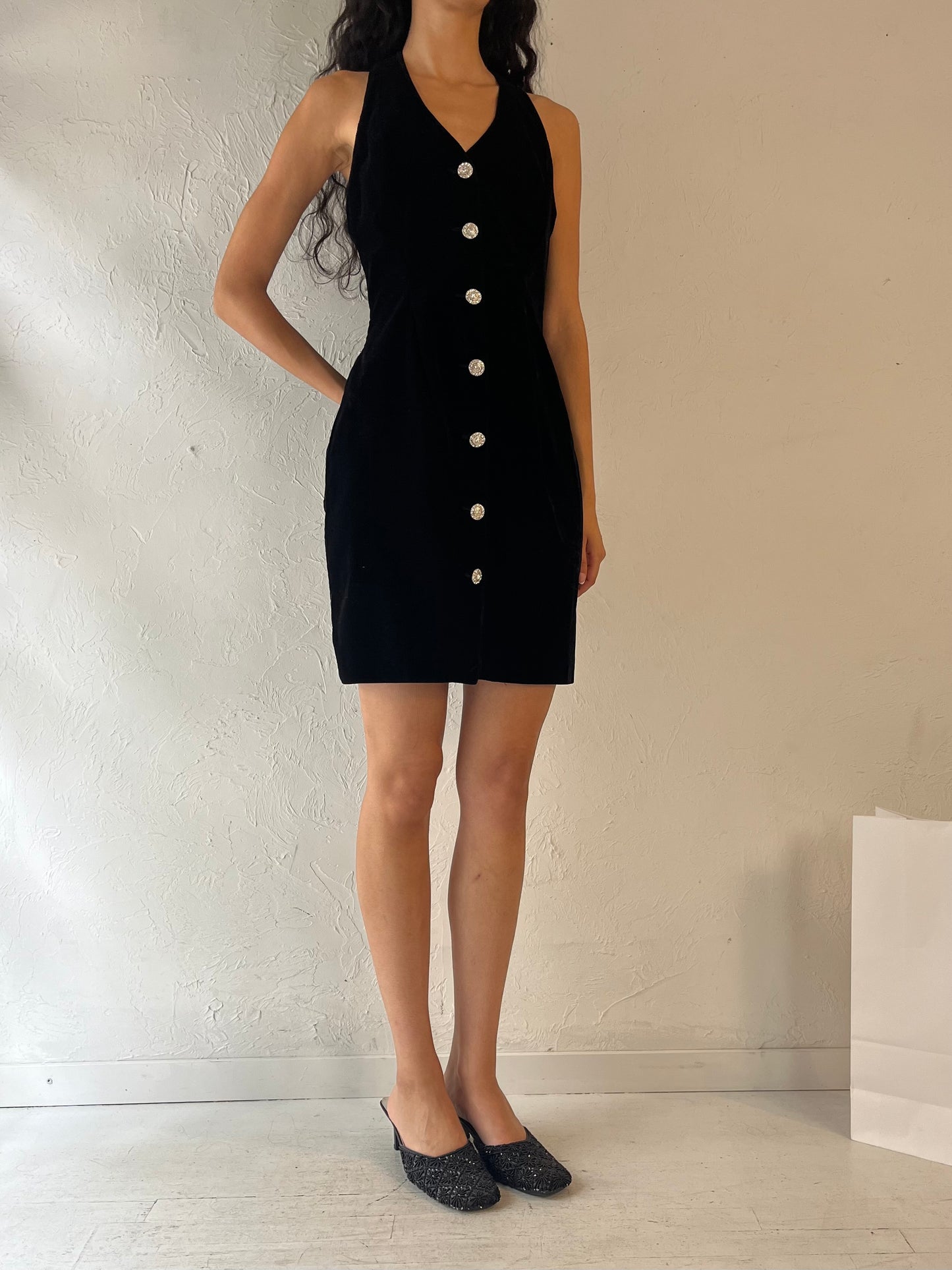 90s 'XXVI' Black Velvet Mini Dress / Small