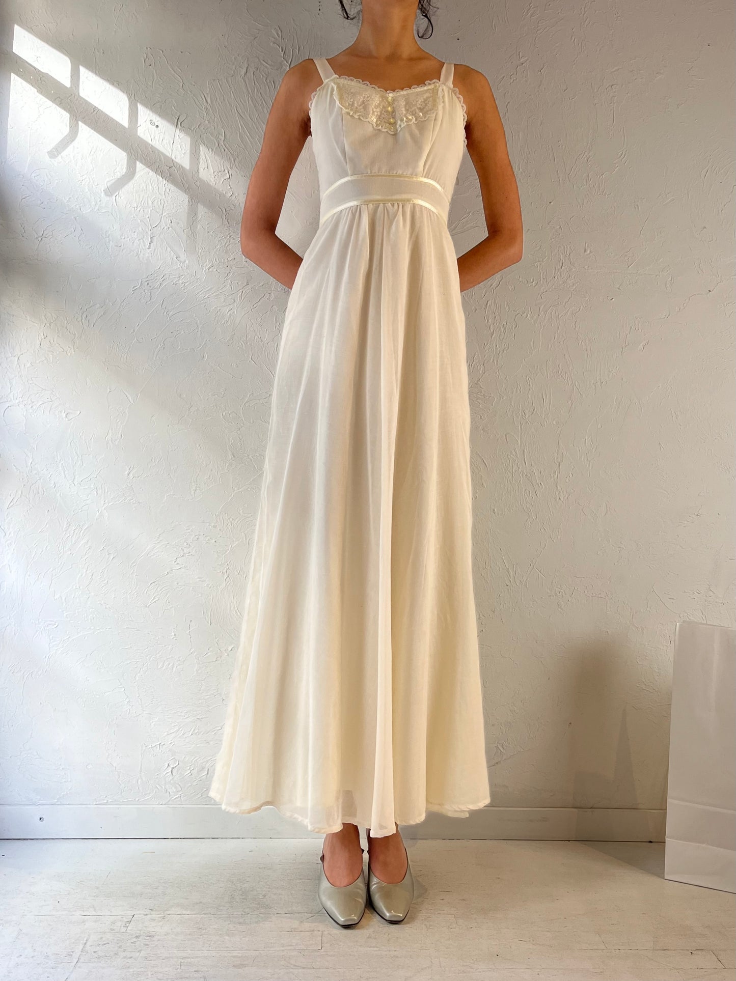 Vintage Handmade Cream Peasant Maxi Dress / Small