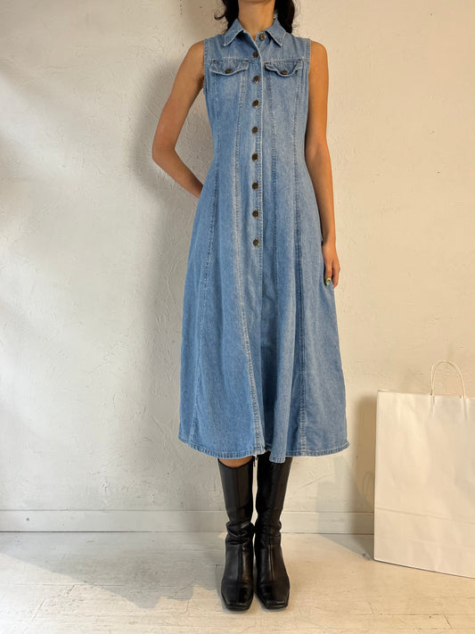 90s ‘Peace by Piece’ Button Up Denim Dress / Small