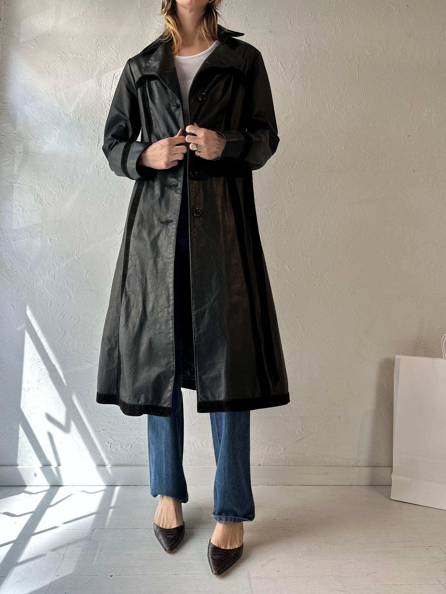 Vintage 'Sears' Black Leather Trench Coat / Small