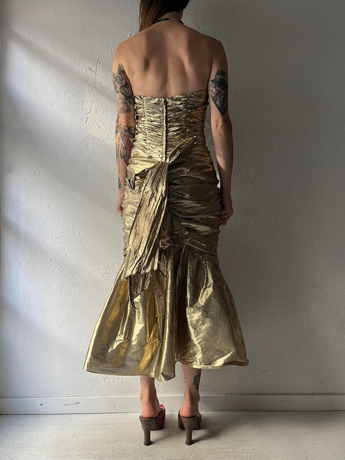 80s 'Gunne Sax' Gold Metallic Retro Formal Party Cocktails Dress / Small