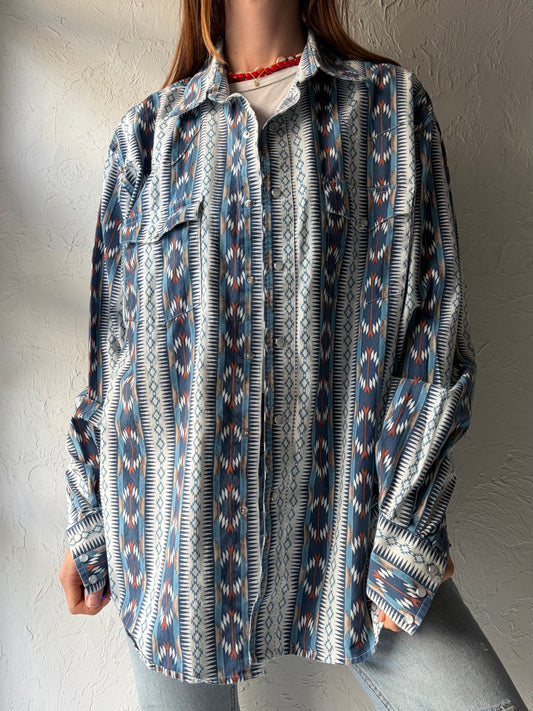 Vintage 'Wrangler' Cotton Pearl Snap Western Shirt / XL