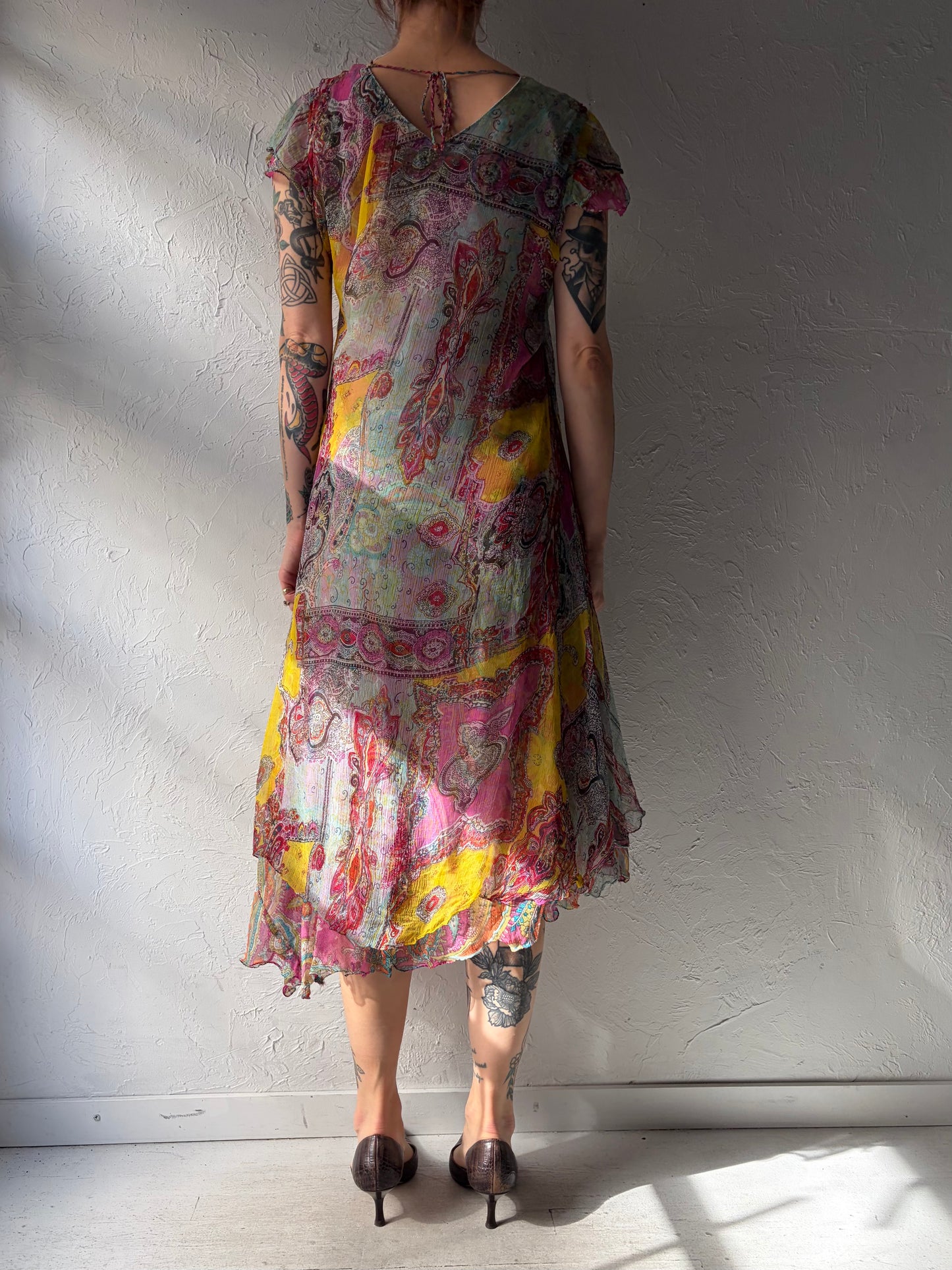 Y2k Vintage Paisley Boho Hippie Summer Maxi Dress / 2000s Flowy Formal Gown / Small