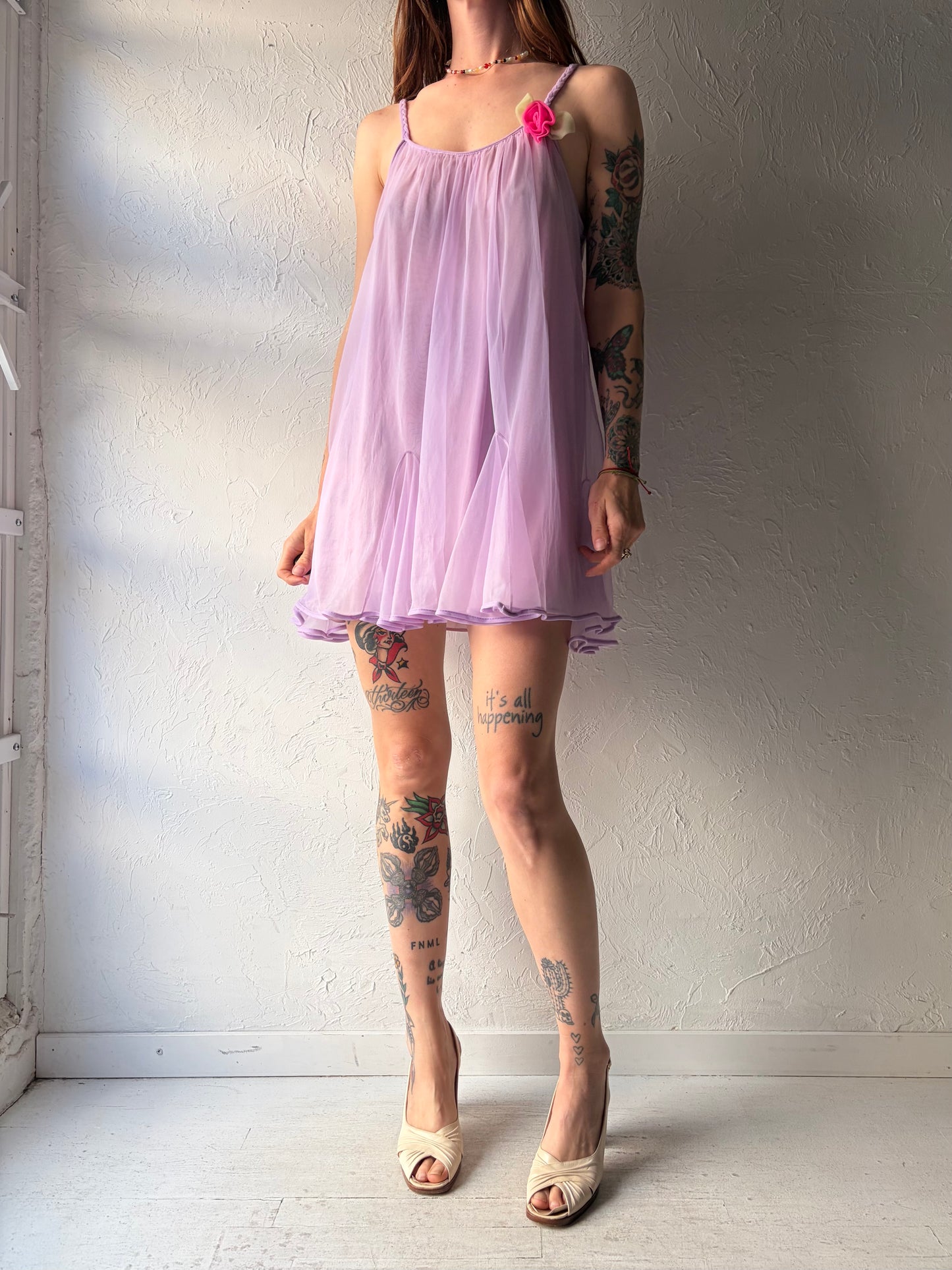 Vintage Purple Mesh Romantic Baby Doll Dress  / Small