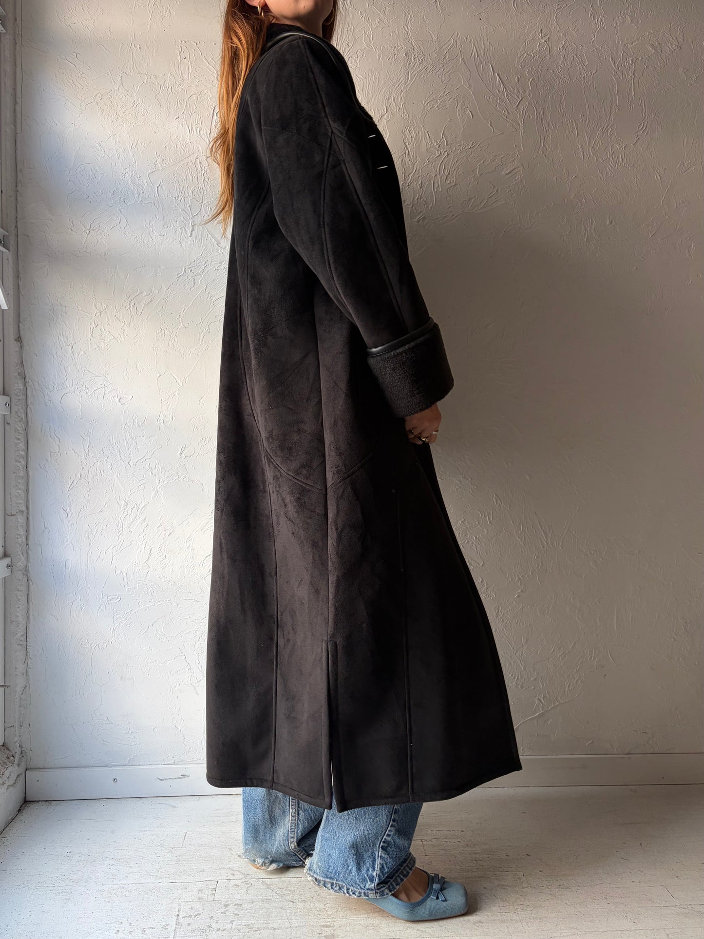 Vintage 'Pizazz' Black Micro Suede Coat / Small