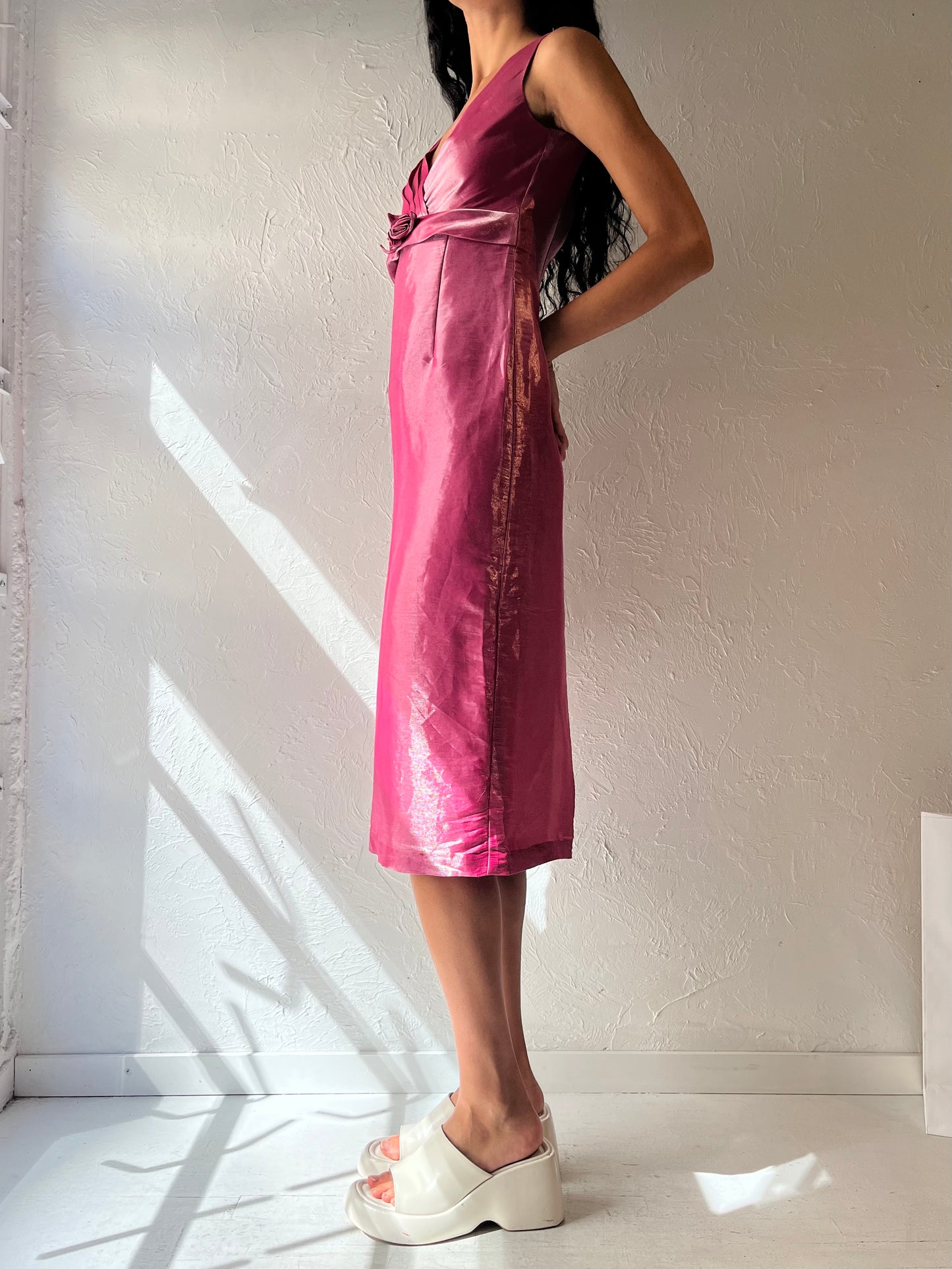 Vintage Shiny Pink Midi Dress / Small