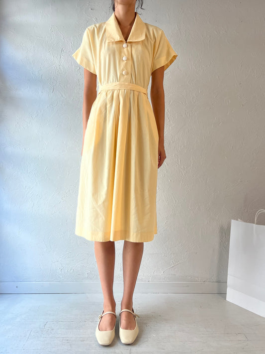 70s 'Leslie Fay' Pale Yellow Button Up Dress / Union Made / Medium