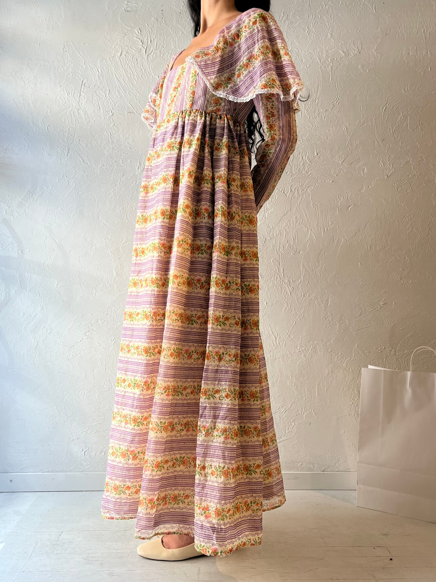 70s 'California Charmer' Purple Peasant Dress / Medium