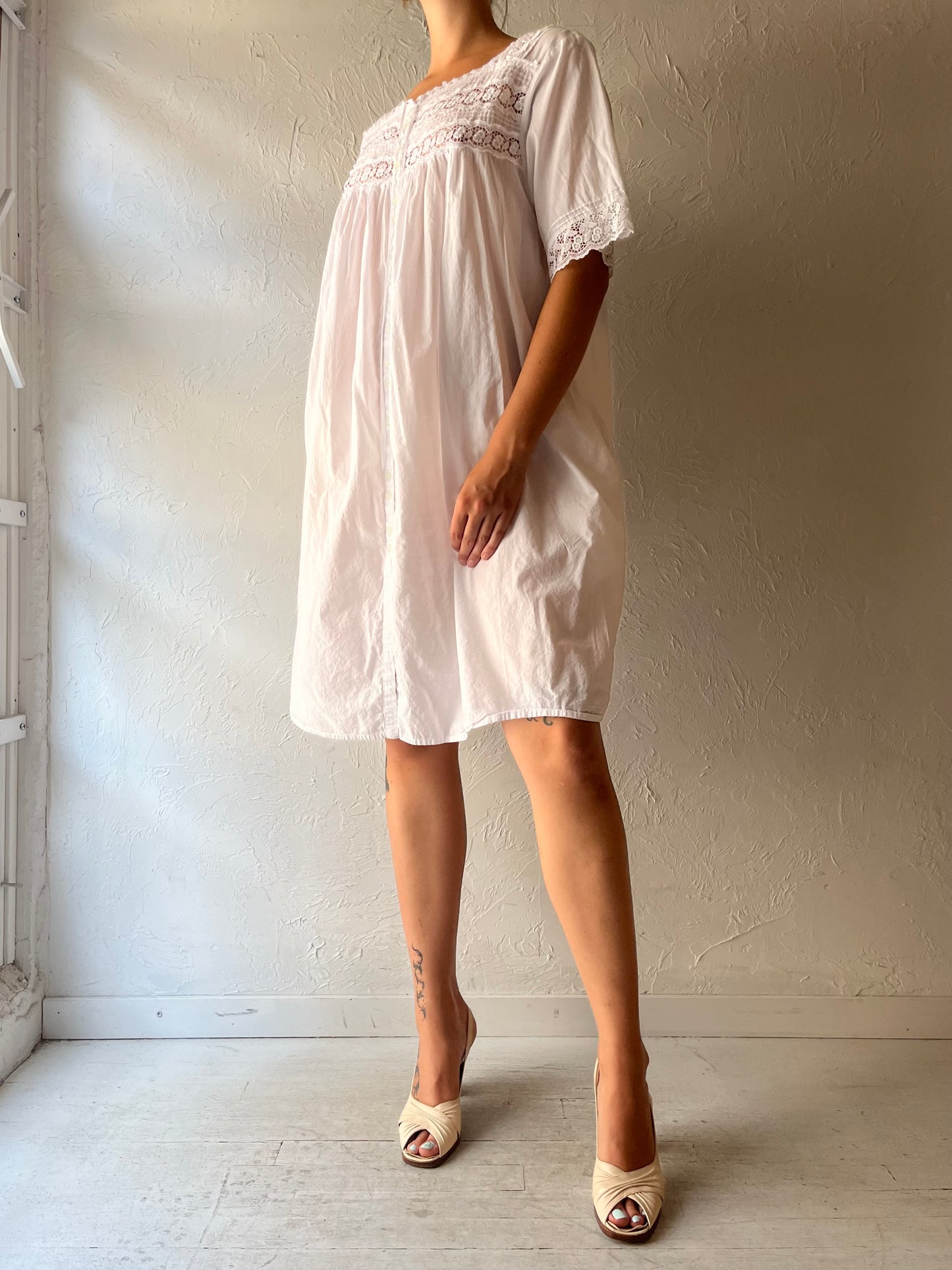 Y2k 'Eileen West' White Romanic Nighty Dress / Vintage 2000s Cotton Summer Cottagecore Summer / LargeDress