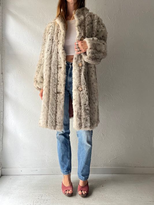 80s 'Sears' Animal Print Faux Fur Winter Coat Oversized Glam Statement Jacket / Medium