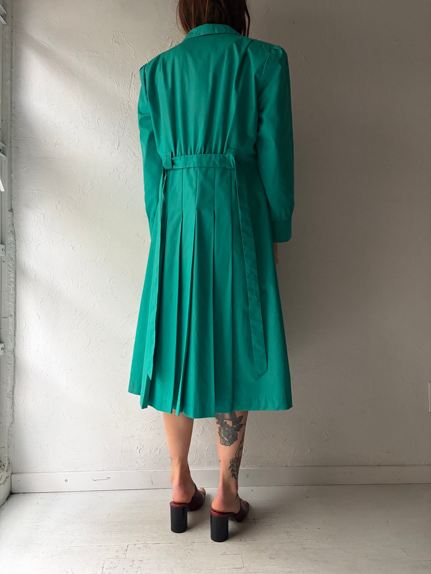 90s 'J. Gallery' Green Trench Coat / Vintage 90s Retro Minimalist Long Rain Jacket / Small
