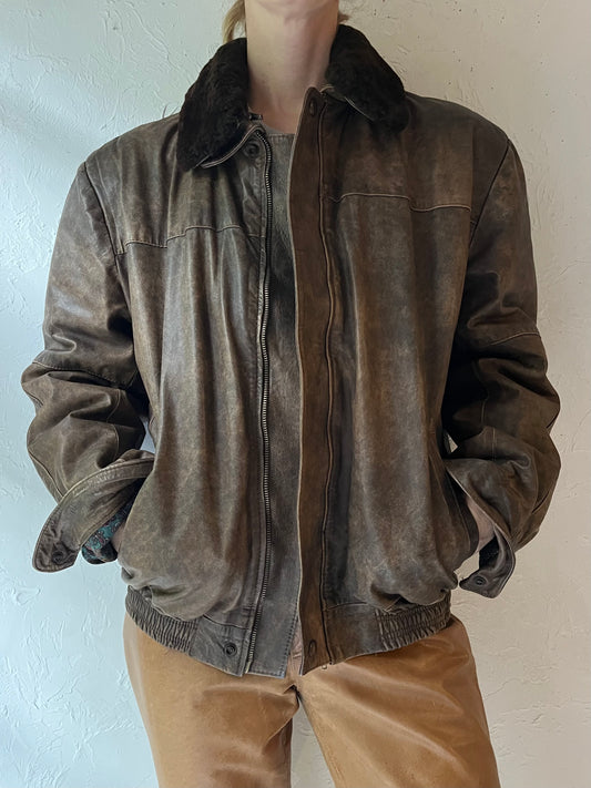 Vintage Brown Leather Flight Jacket / Small