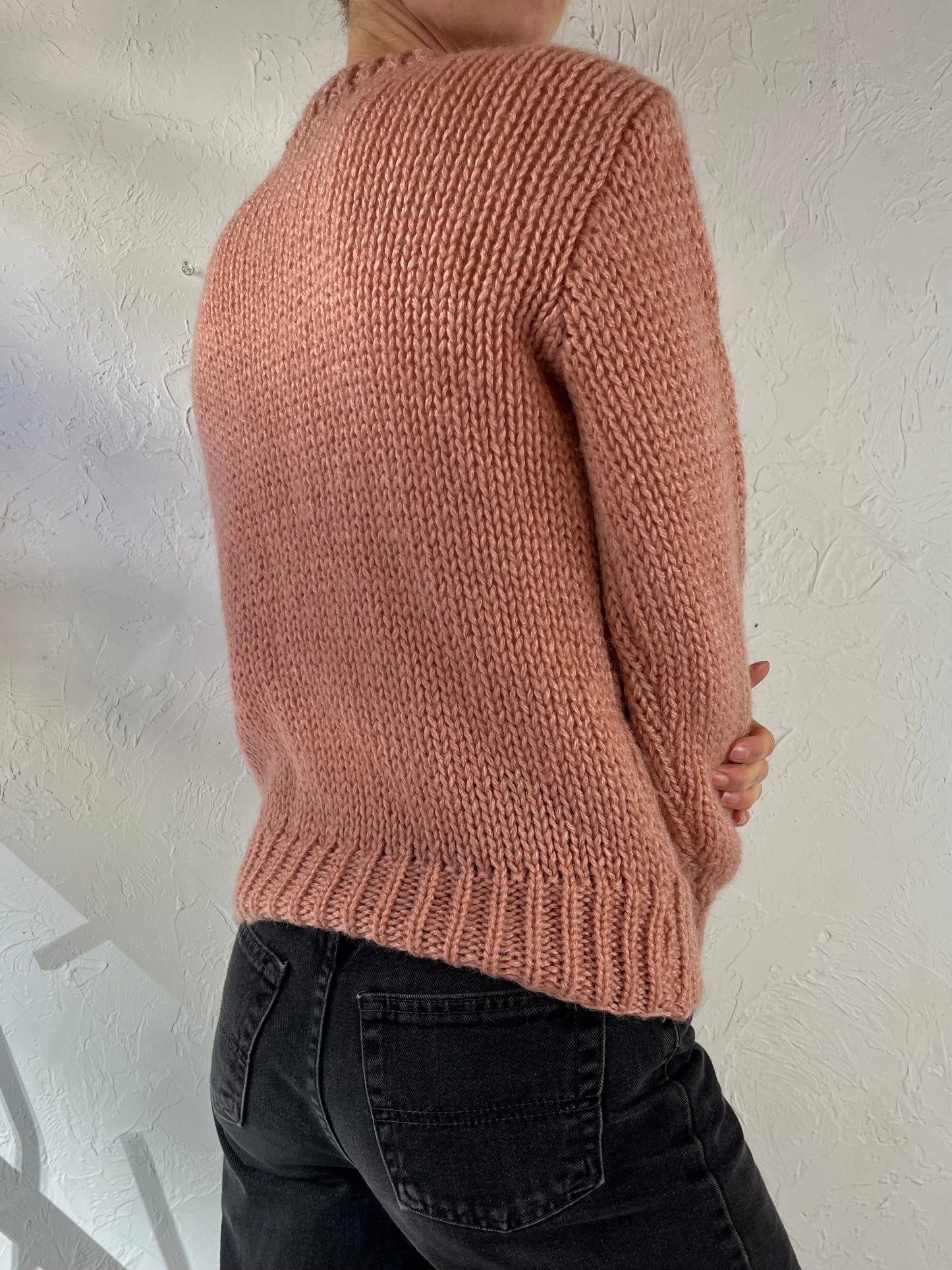 90s 'Coco Loco' Pink Acrylic Knit Sweater / Small