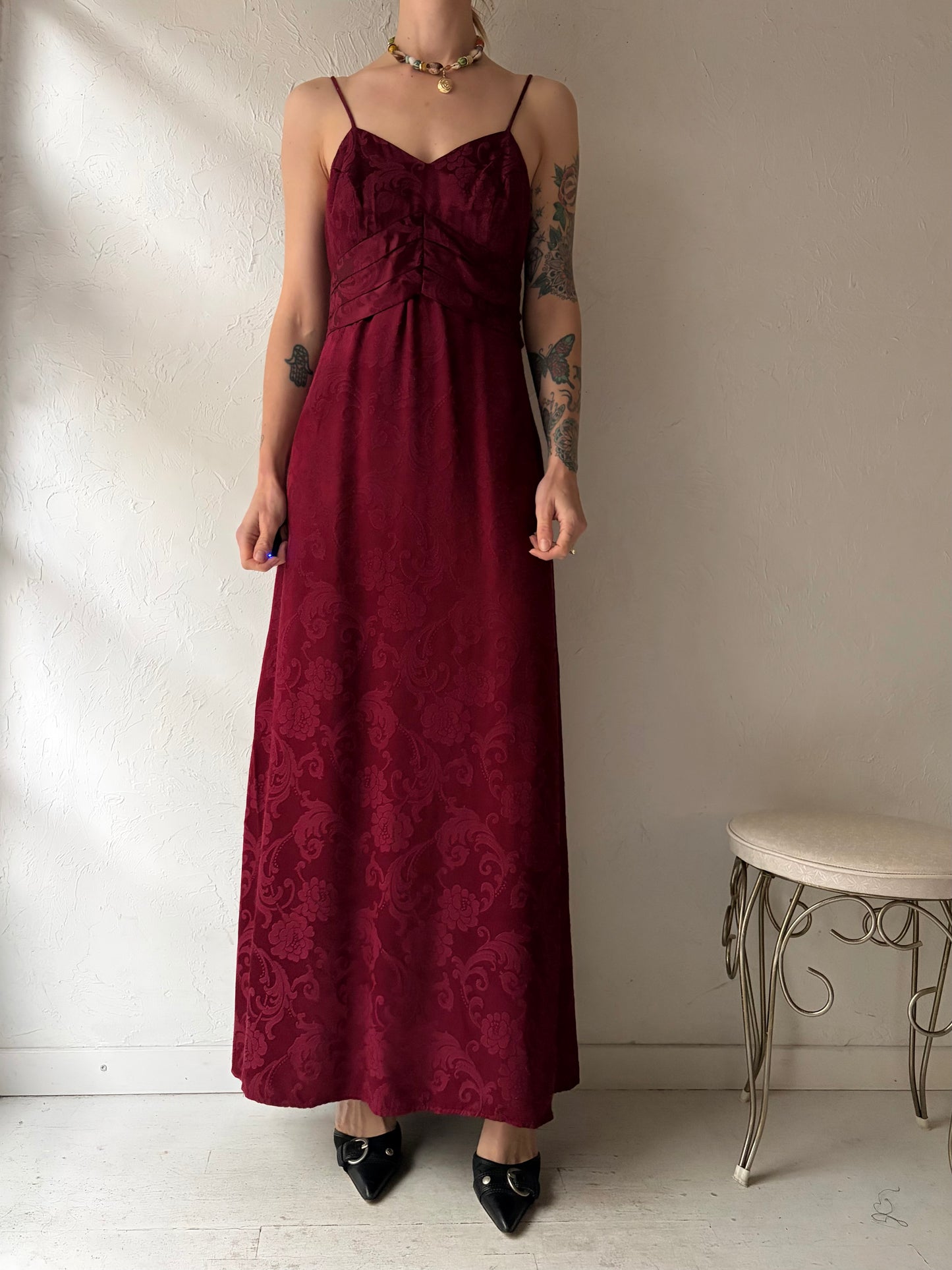 80s 'Up Beat' Burgundy Dress / Union Made / Small