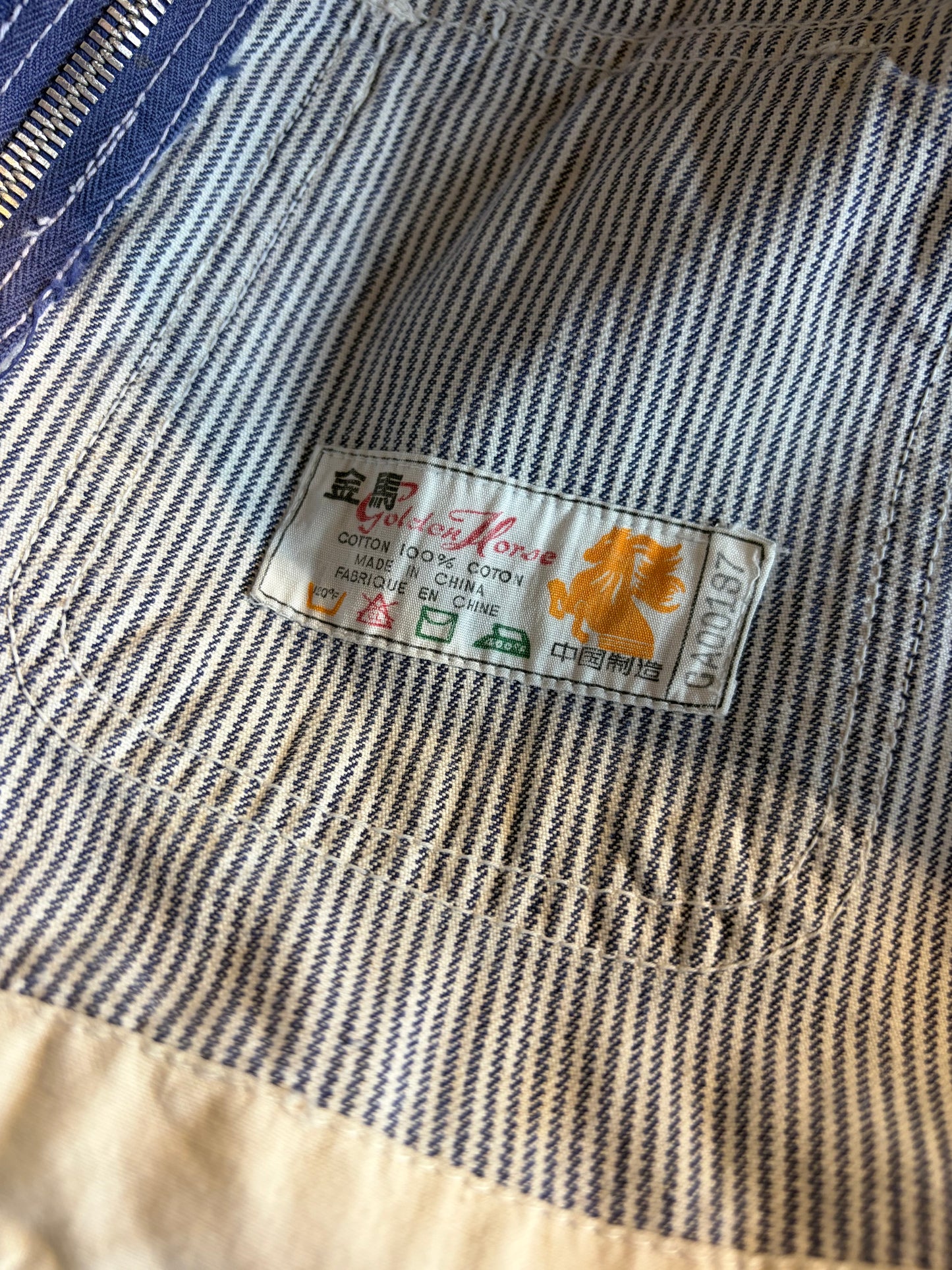 Vintage 'Golden Horse' Pin Striped Workwear Overalls / Medium