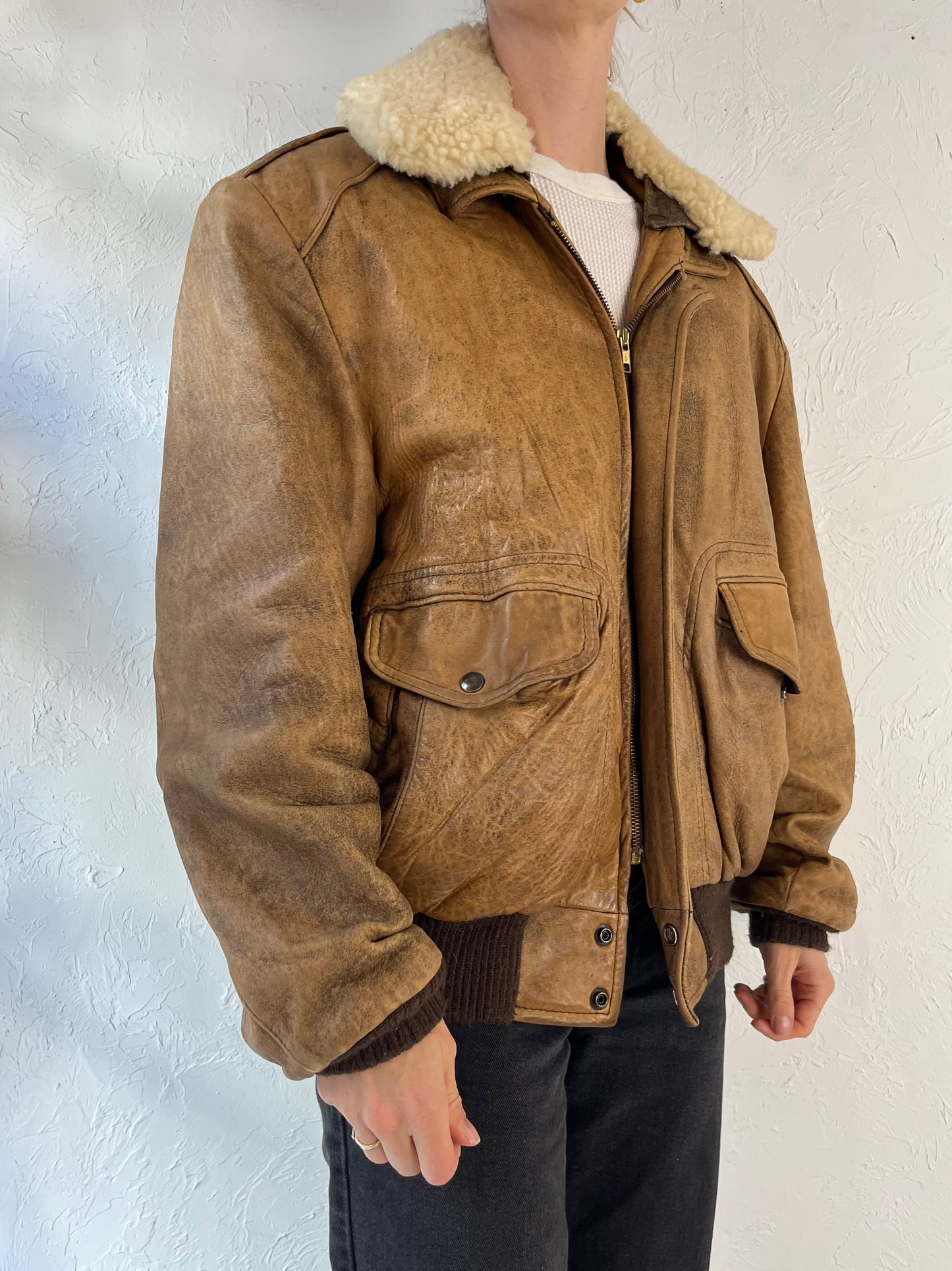 Y2k 'Reed' Brown Leather Flight Jacket / Medium