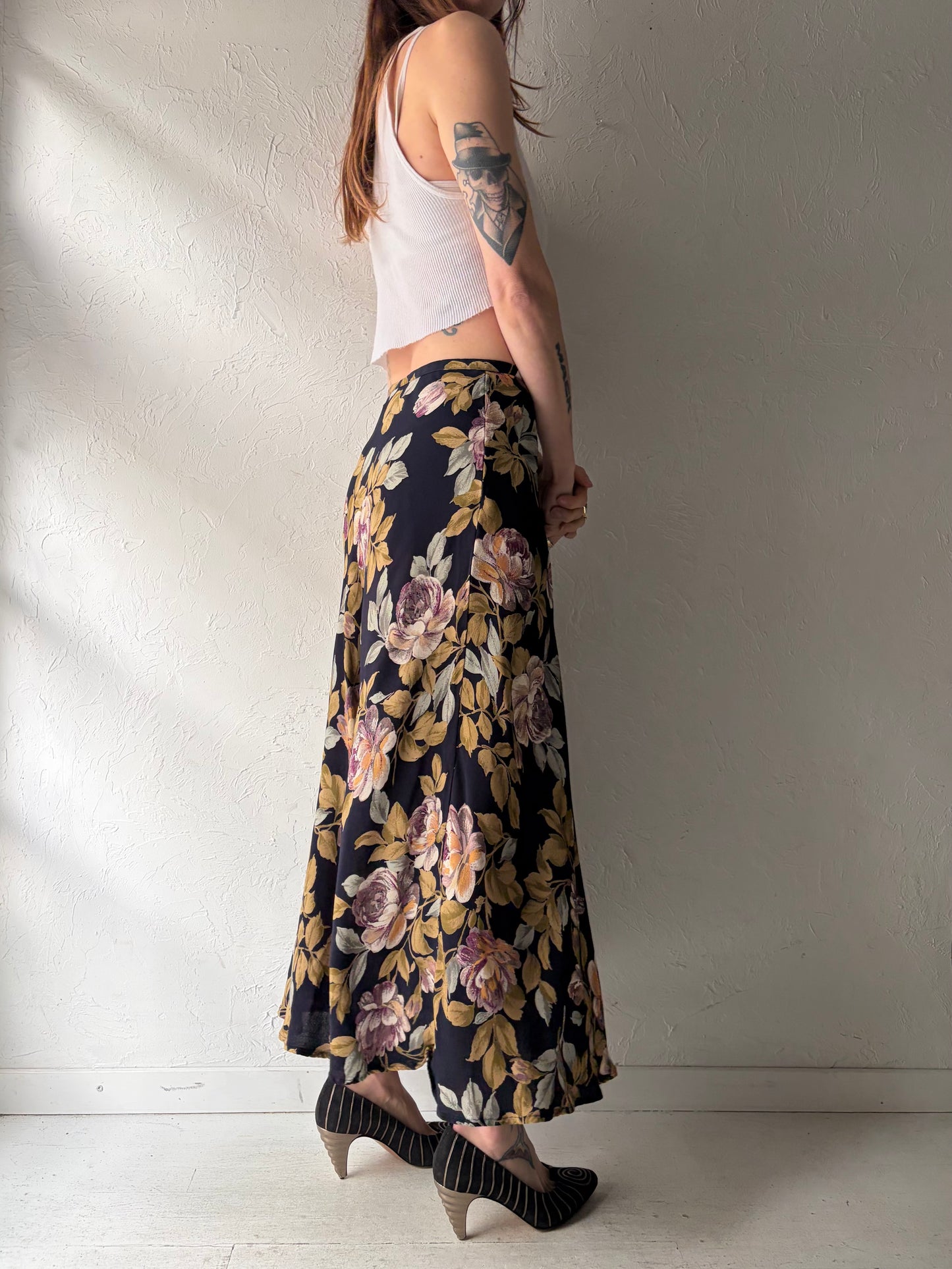 90s ‘Karen Kane’ Floral Print Grunge Spring Maxi Skirt / Sma