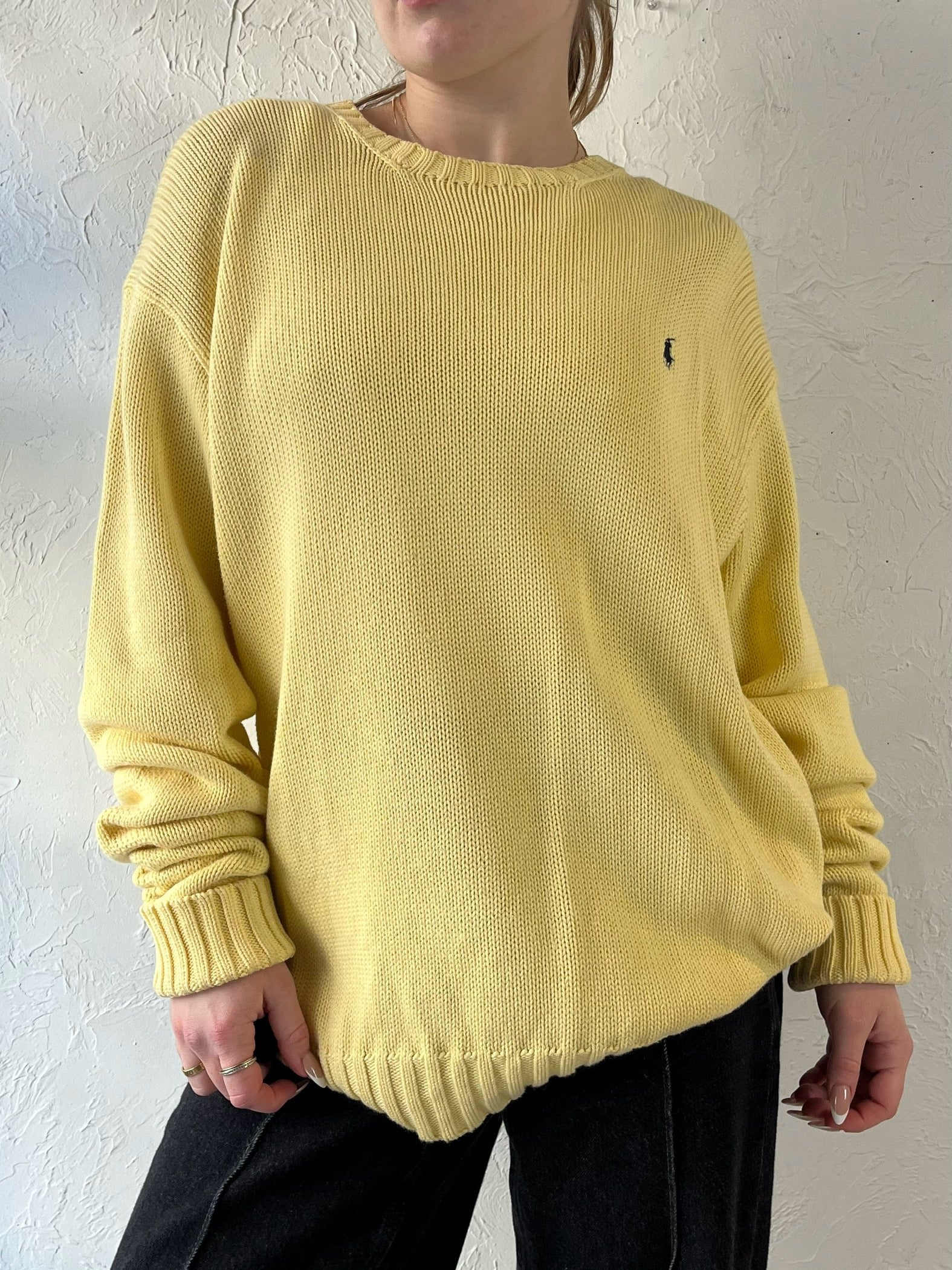 Y2K ‘Ralph Lauren’ Yellow Cotton Knit Sweater / Small