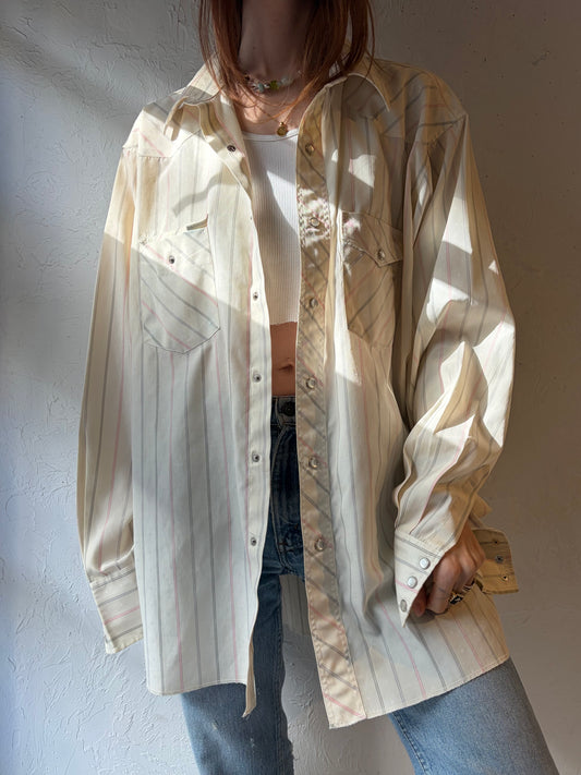 90s 'Wrangler' Striped Western Pearl Snap Shirt / XL