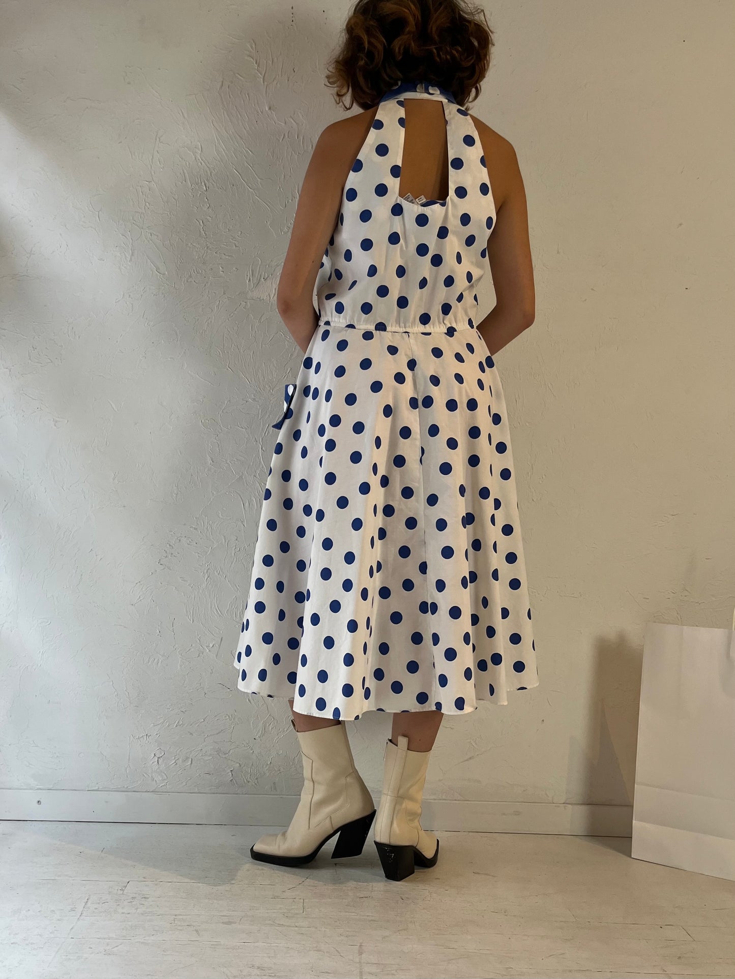 Y2k Collared Polka Dot Midi Dress / Large