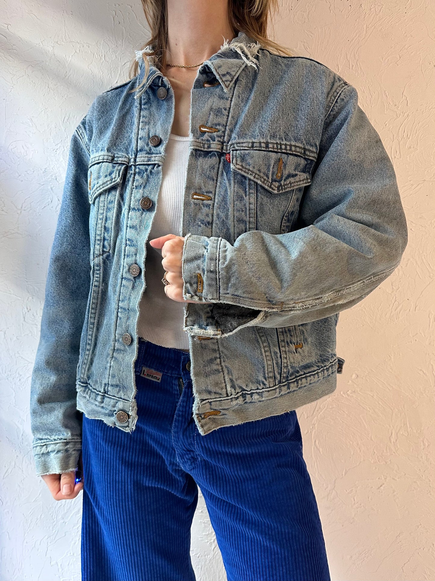 90s 'Levis' Thrashed Blanket Lined Denim Jacket / Small