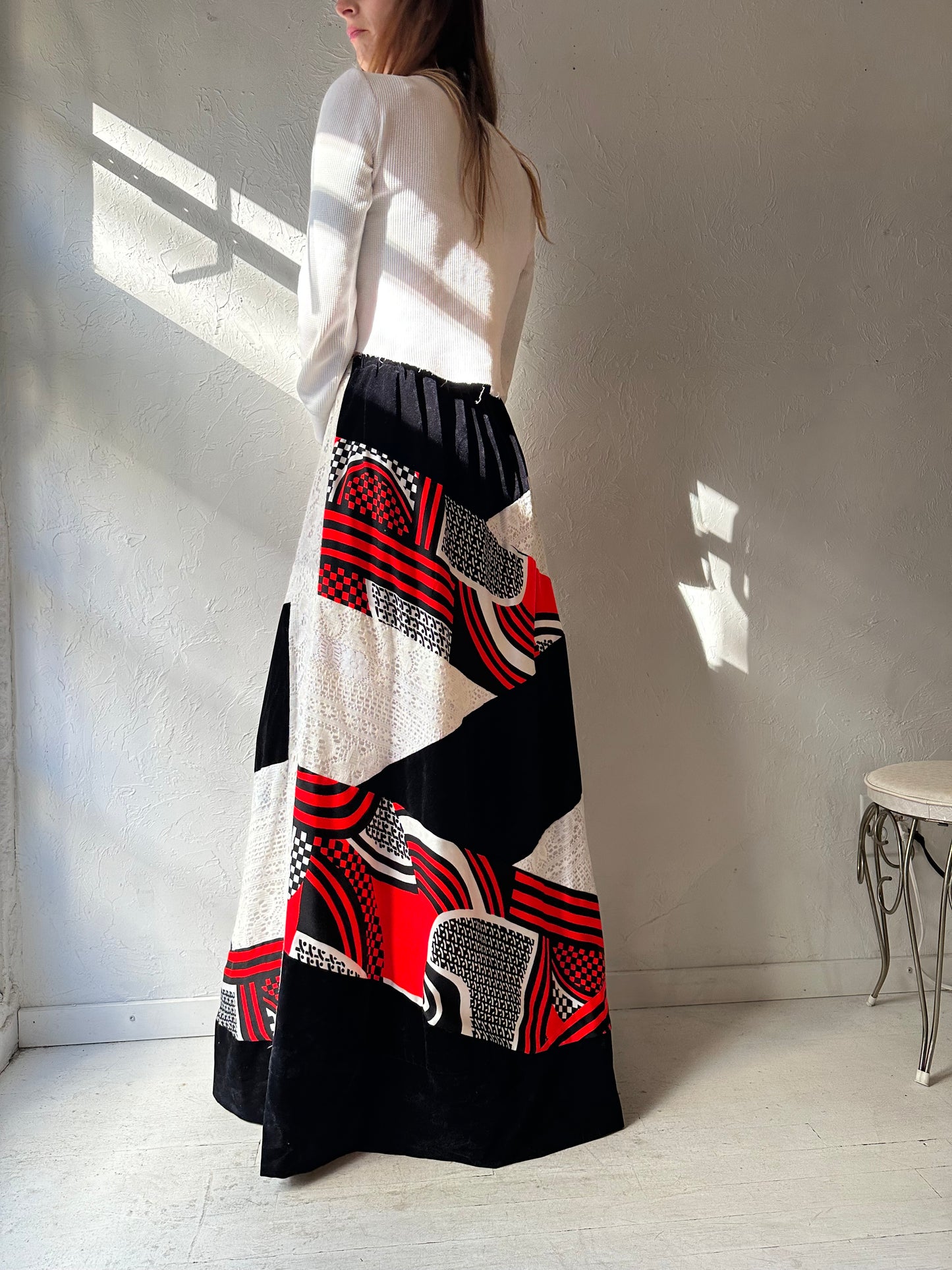 70s 'Alice' Patterned Maxi Skirt / Small