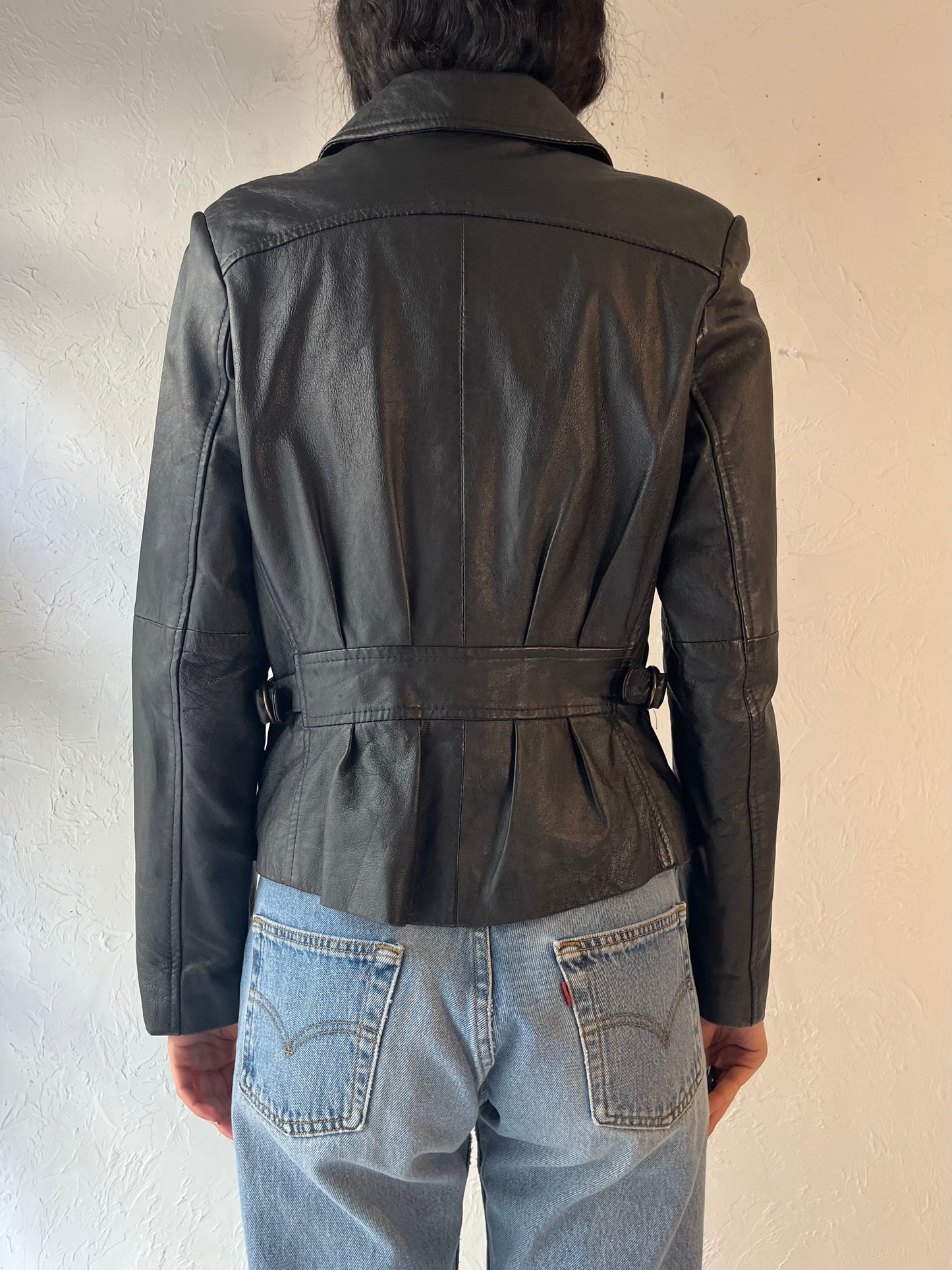 90s 'Metropolitan' Black Leather Jacket / Small