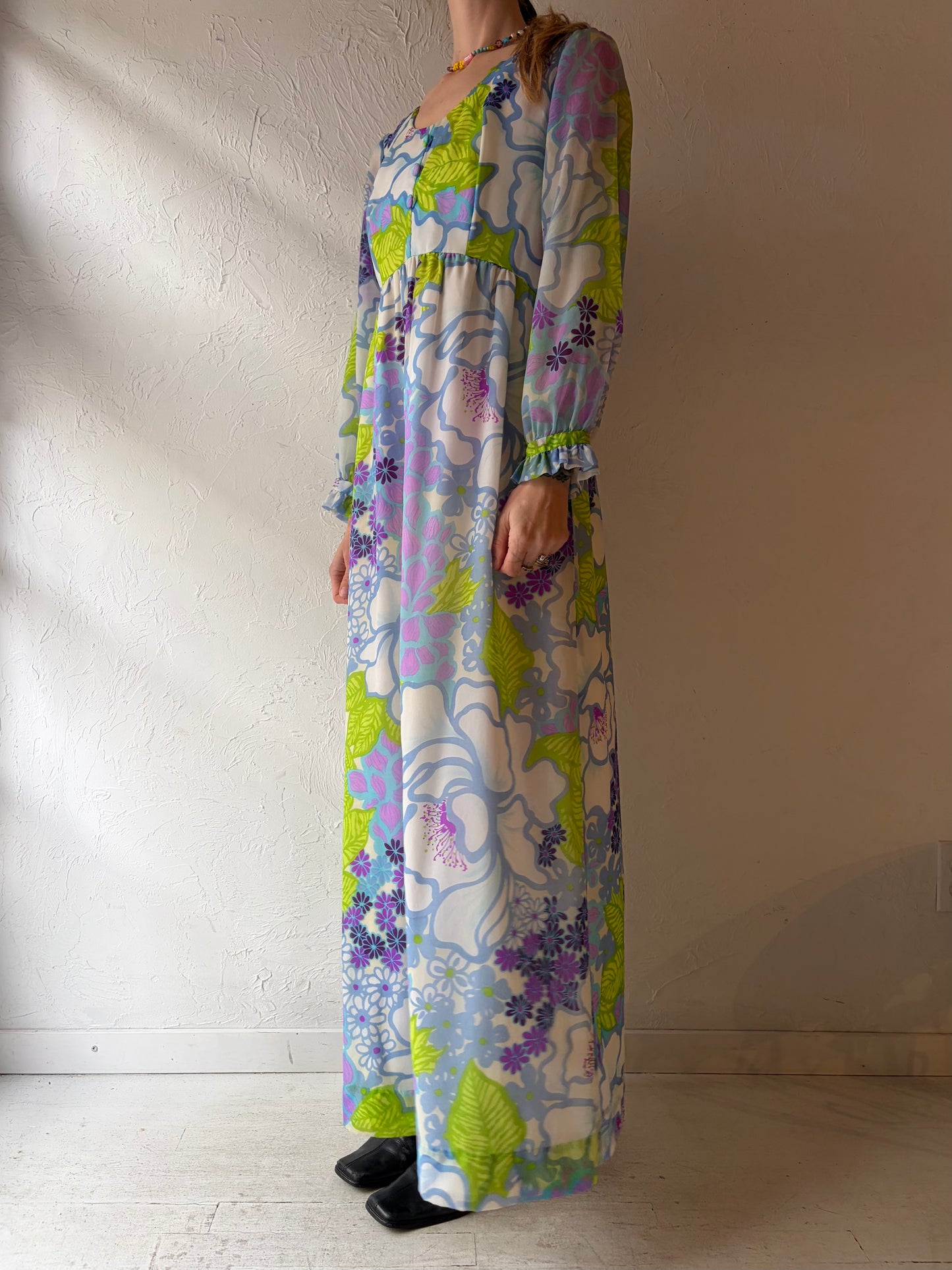 70s 'Darina' Floral Maxi Dress / Medium