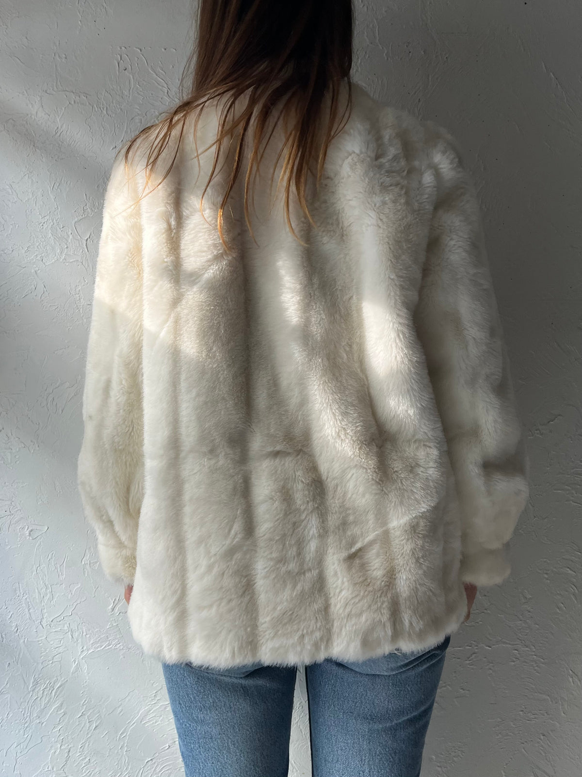80s 'Sears' White Faux Fur Plush Minimalist Winter Jacket / Union Made / Small
