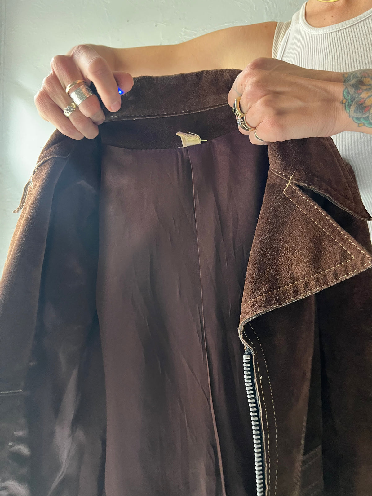70s Brown Thick Suede Retro Utility Jacket / Small