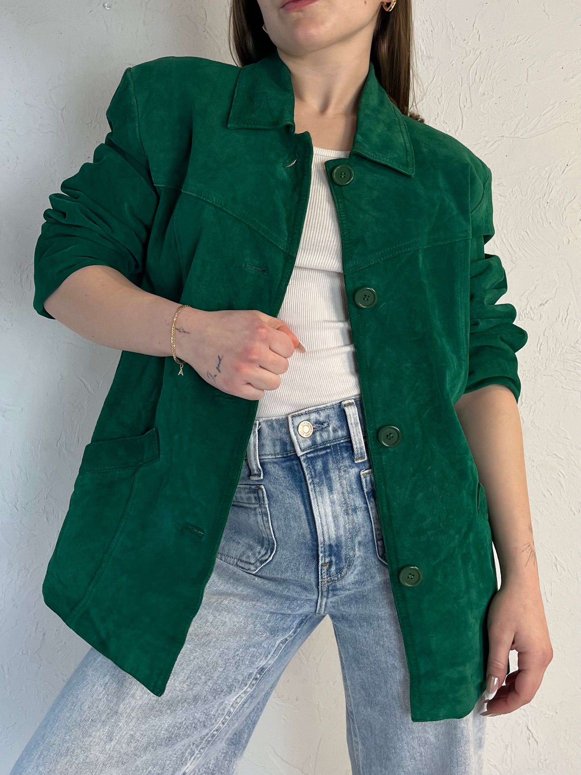 90s ‘Danier’ Green Suede Leather Jacket / Medium