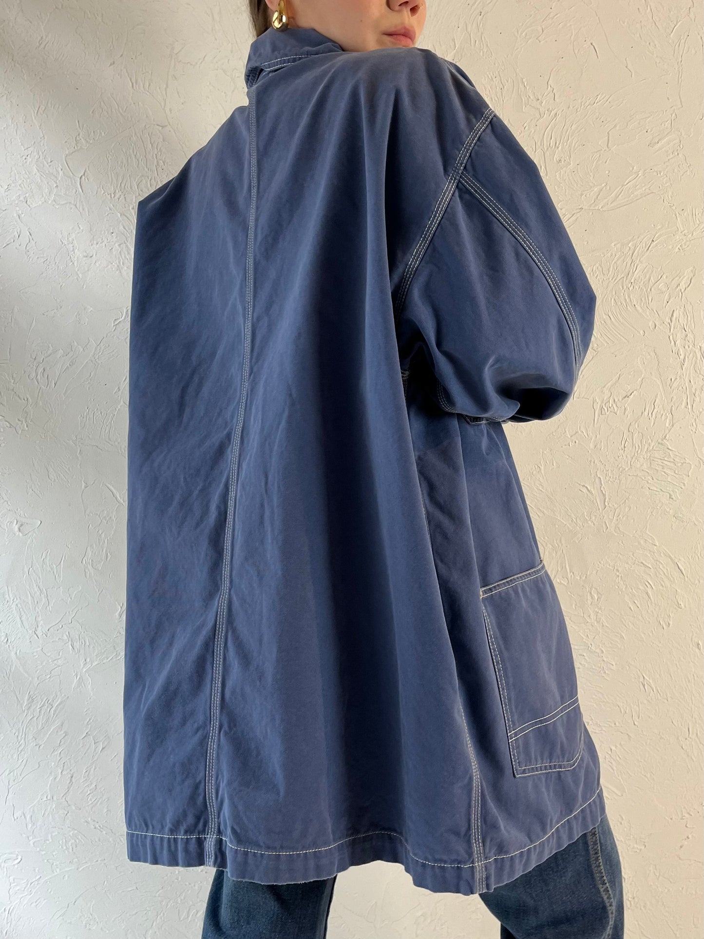 90s ‘Eddie Bauer’ Blue Cotton Chore Jacket / Large