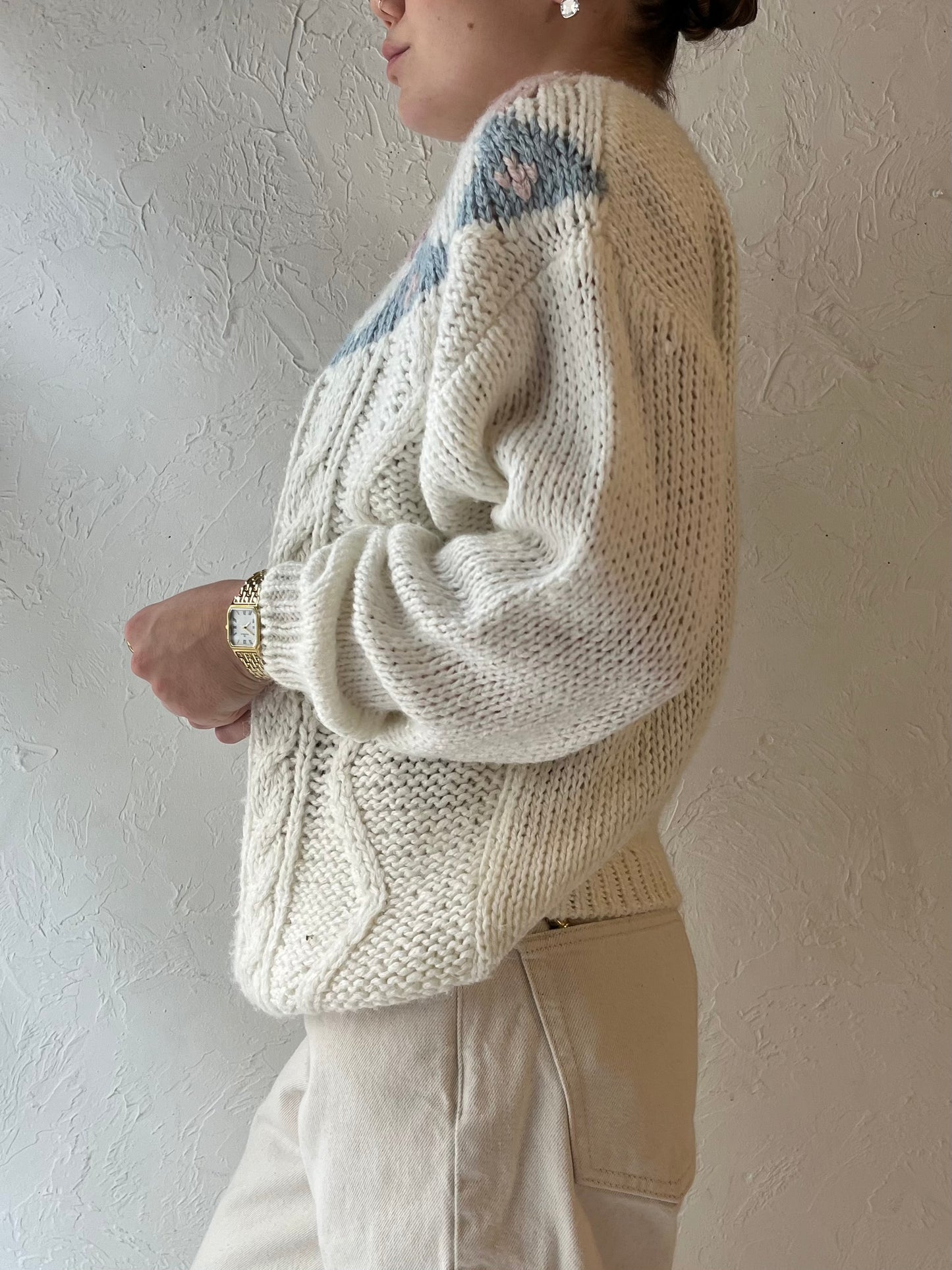 90s 'Needles & Yarn' Floral Knit Sweater / Medium