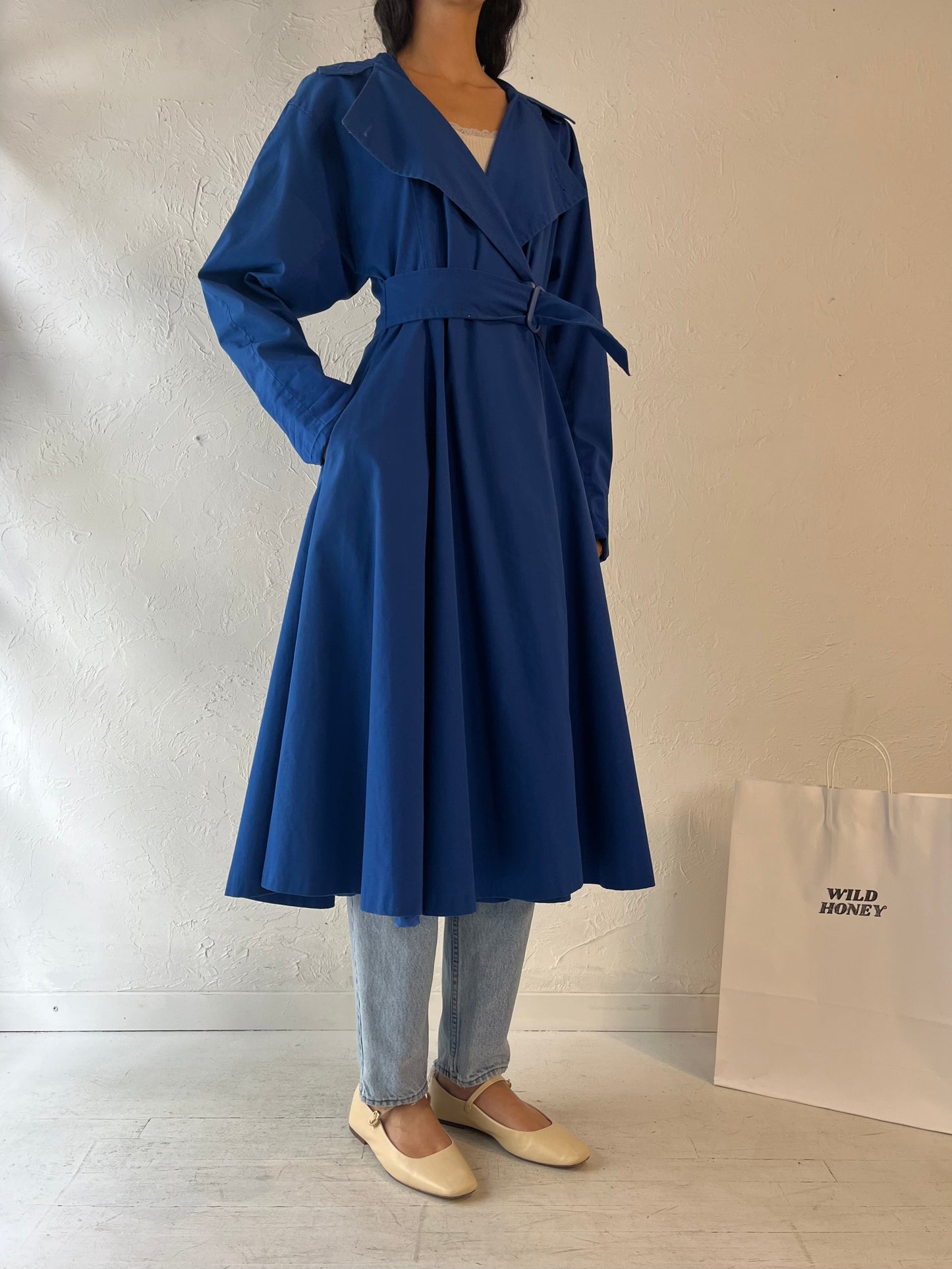 70s 'Sport Ease' Blue Hooded Trench Coat / Small