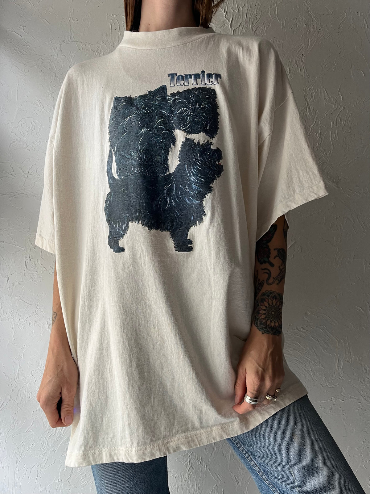 90s ‘No Fear’ Terrier Dog Graphic T-Shirt Vintage Oversized Animal Tee Grunge Streetwear / XL