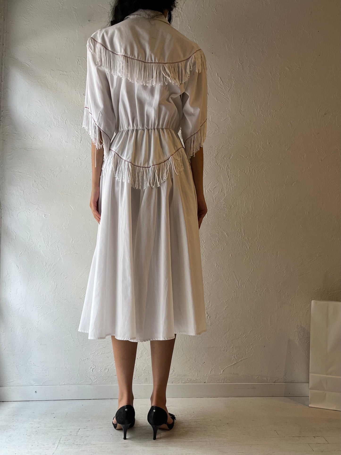 80s ‘Western Collection’ White Fringe Dress / Small