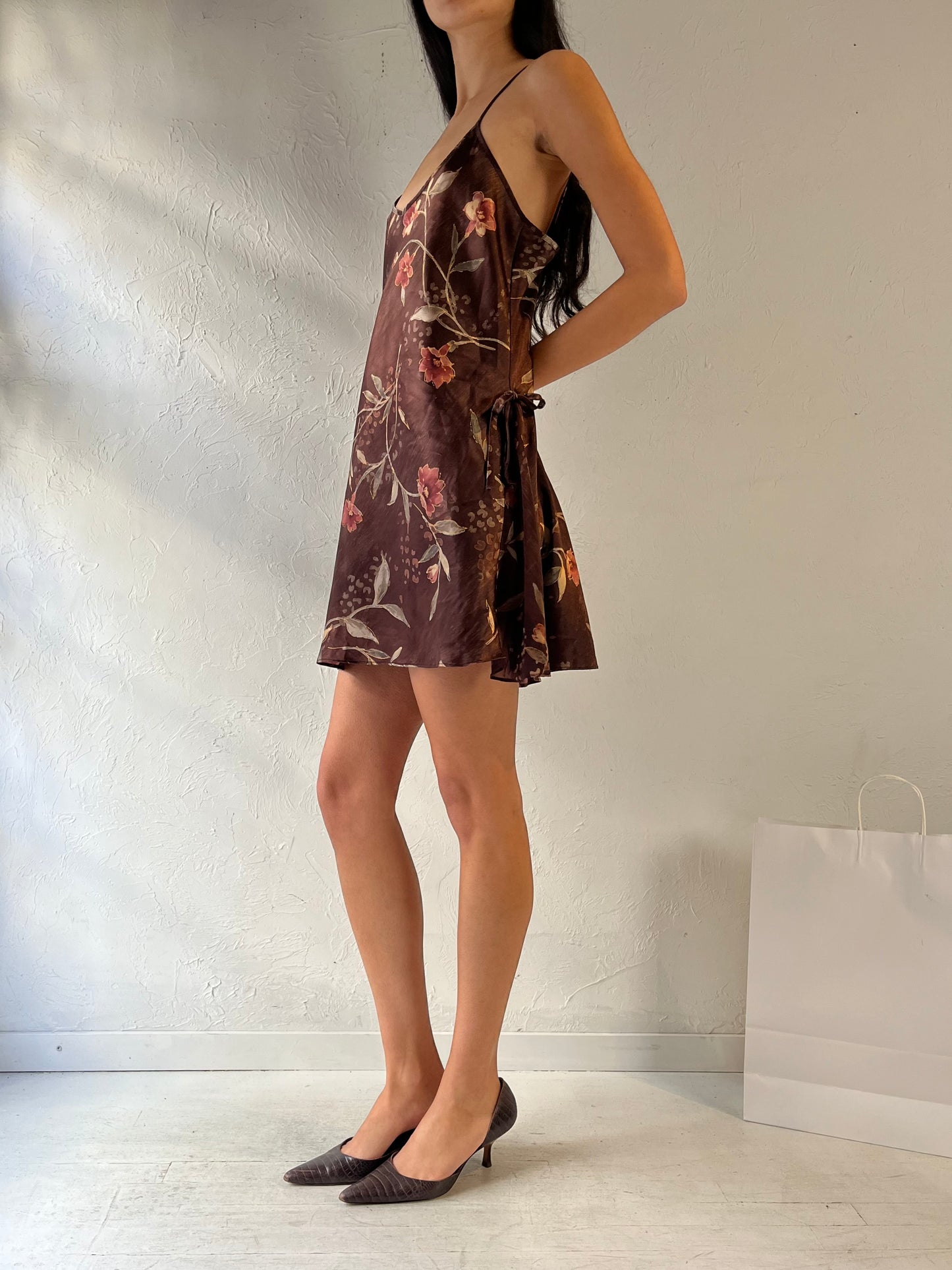 90s ‘Secret Treasures’ Brown Floral Slip Dress / Medium