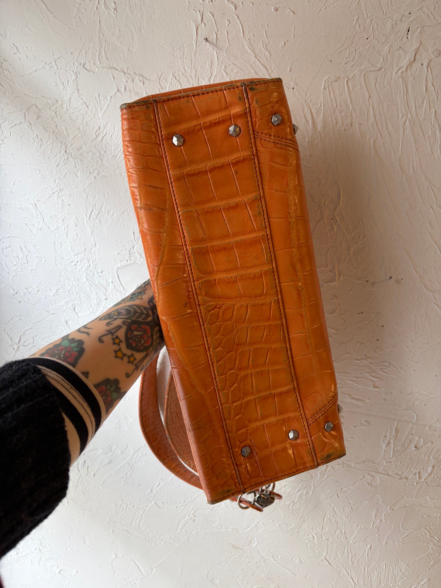 Vintage 'Harley Davidson' Orange Croc Purse