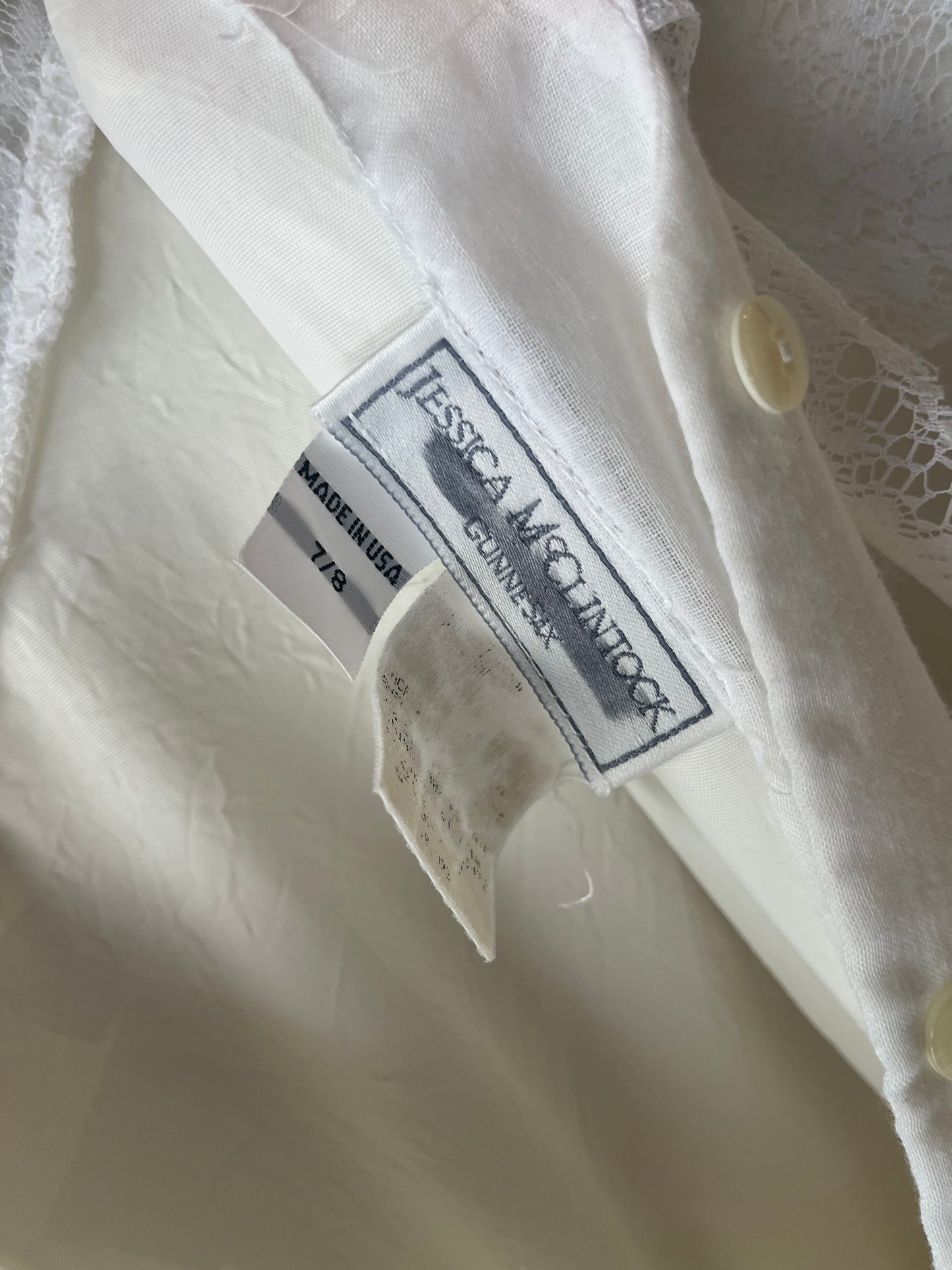 80s 'Jessica McClintock' White Romanic Prairie Cottage Core Summer Garden Party Dress / Small