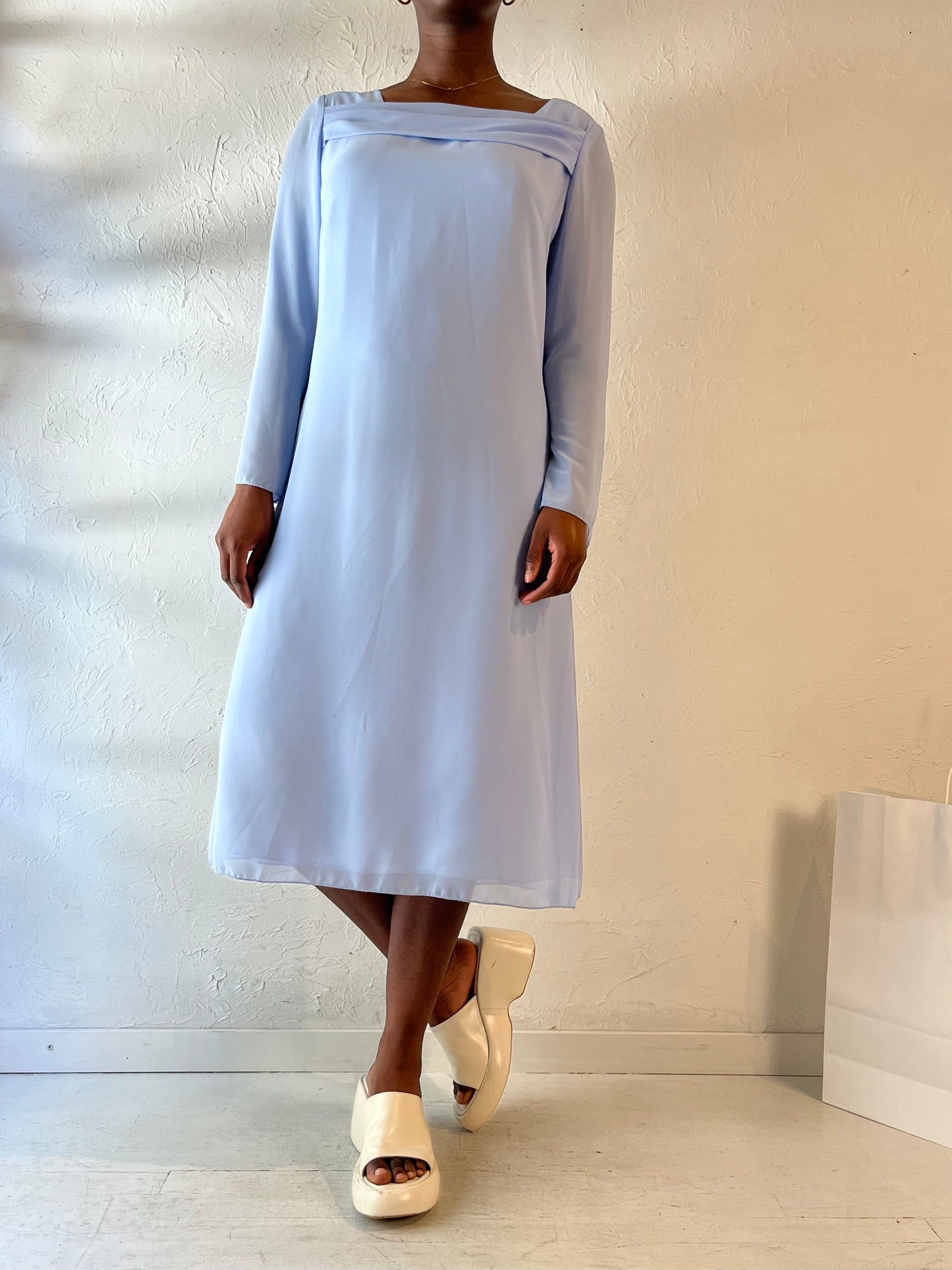 Vintage Pale Blue Long Sleeve Dress / Medium