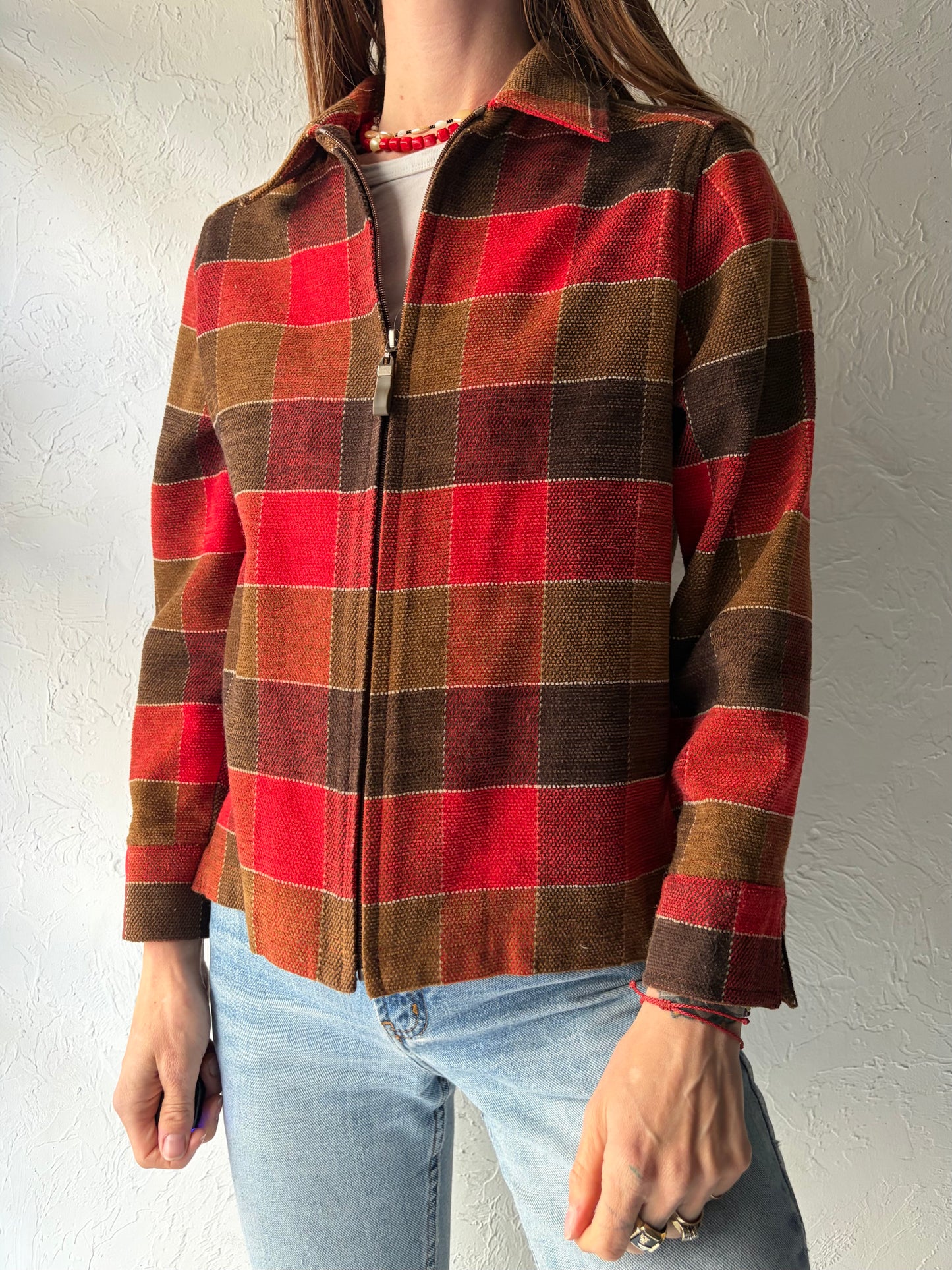 Y2k 'Alia' Red Checker Knit Jacket / Small - Medium