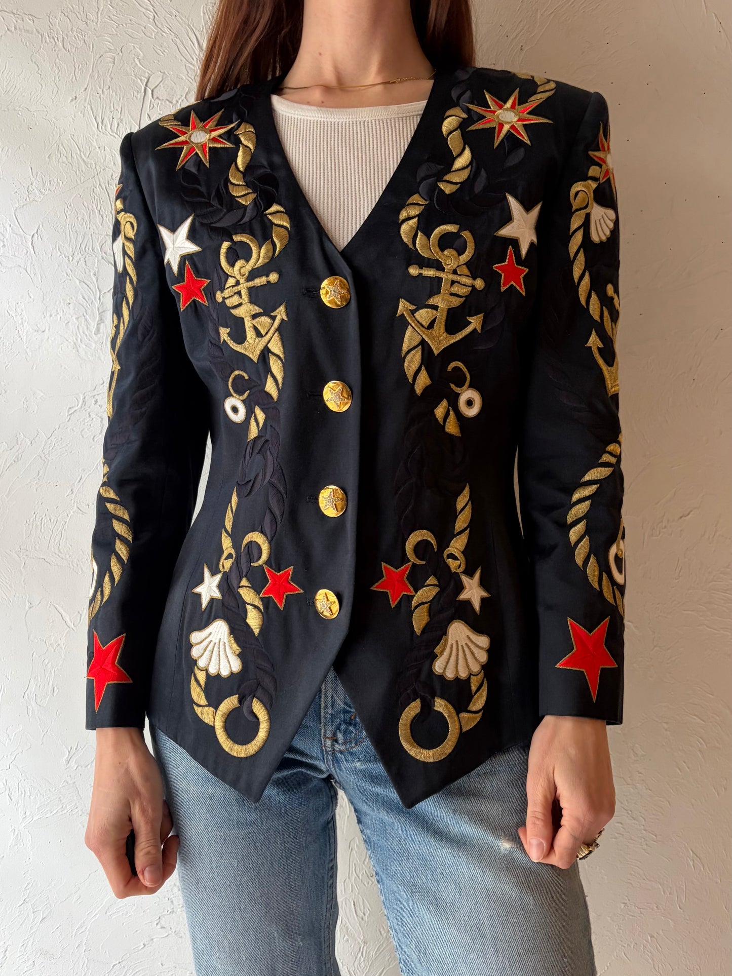 80s 'Escada' Nautical Embroidered Blazer / Medium